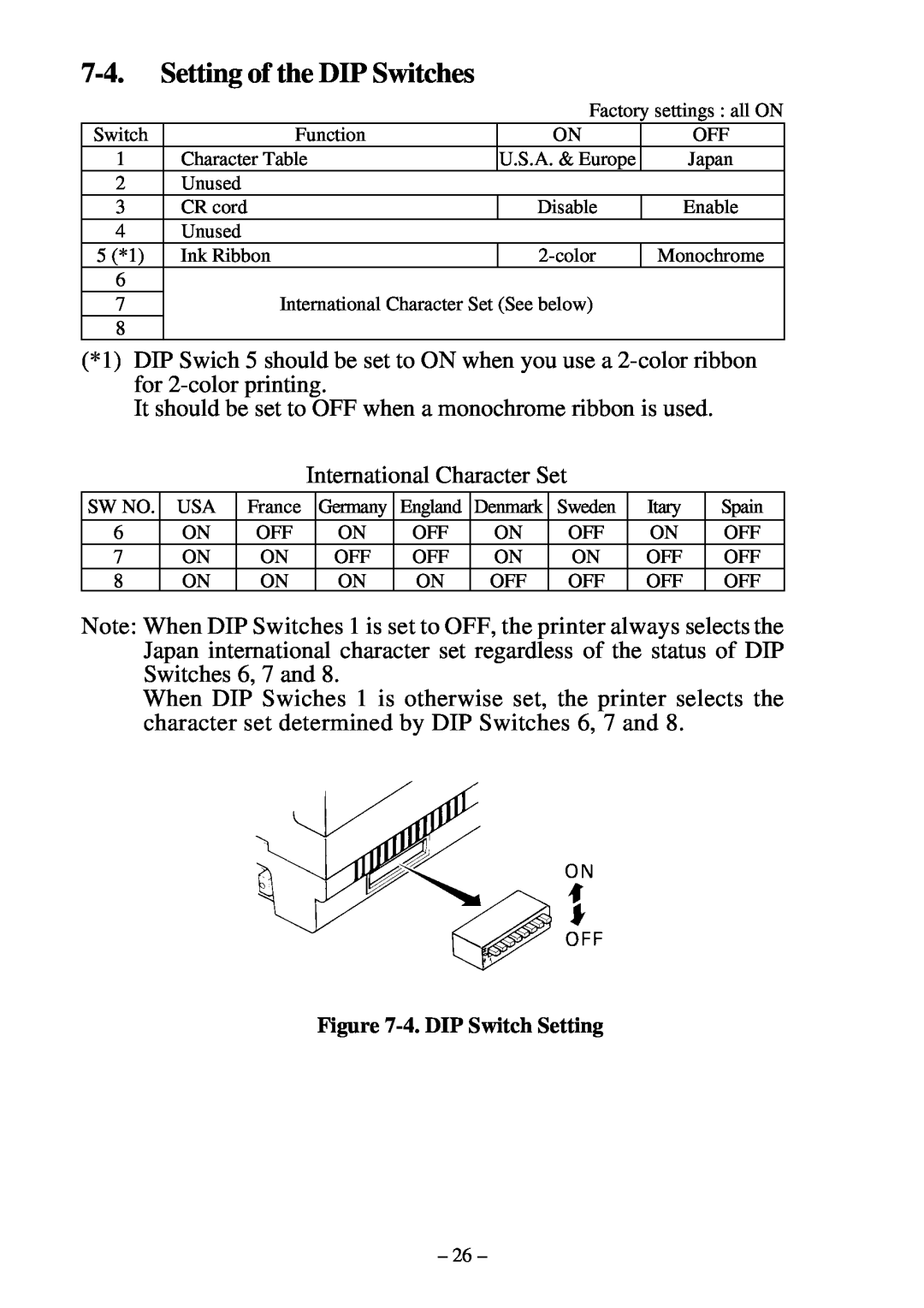 Star Micronics DP8340RC user manual Setting of the DIP Switches 