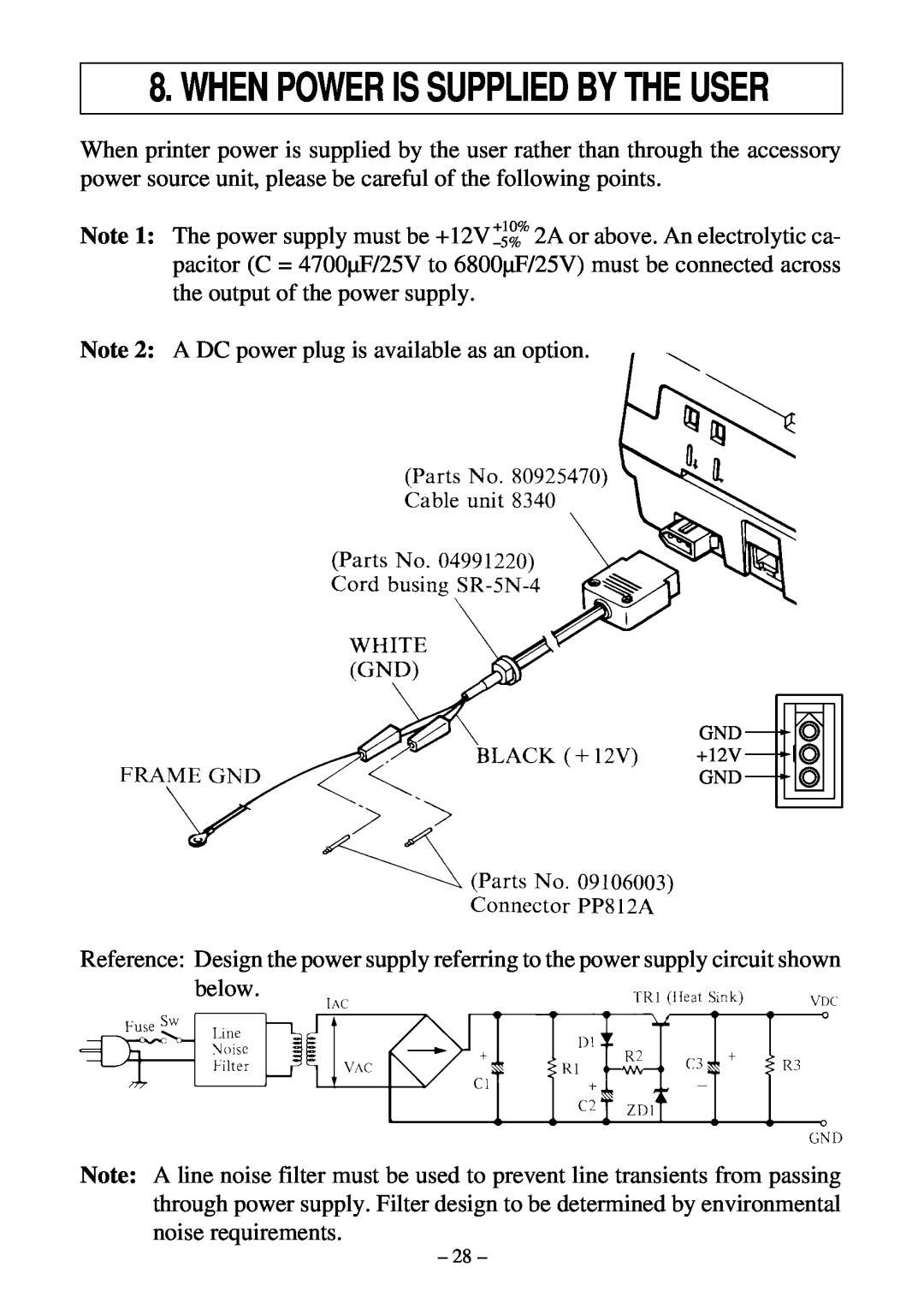 Star Micronics DP8340RC user manual When Power Is Supplied By The User 