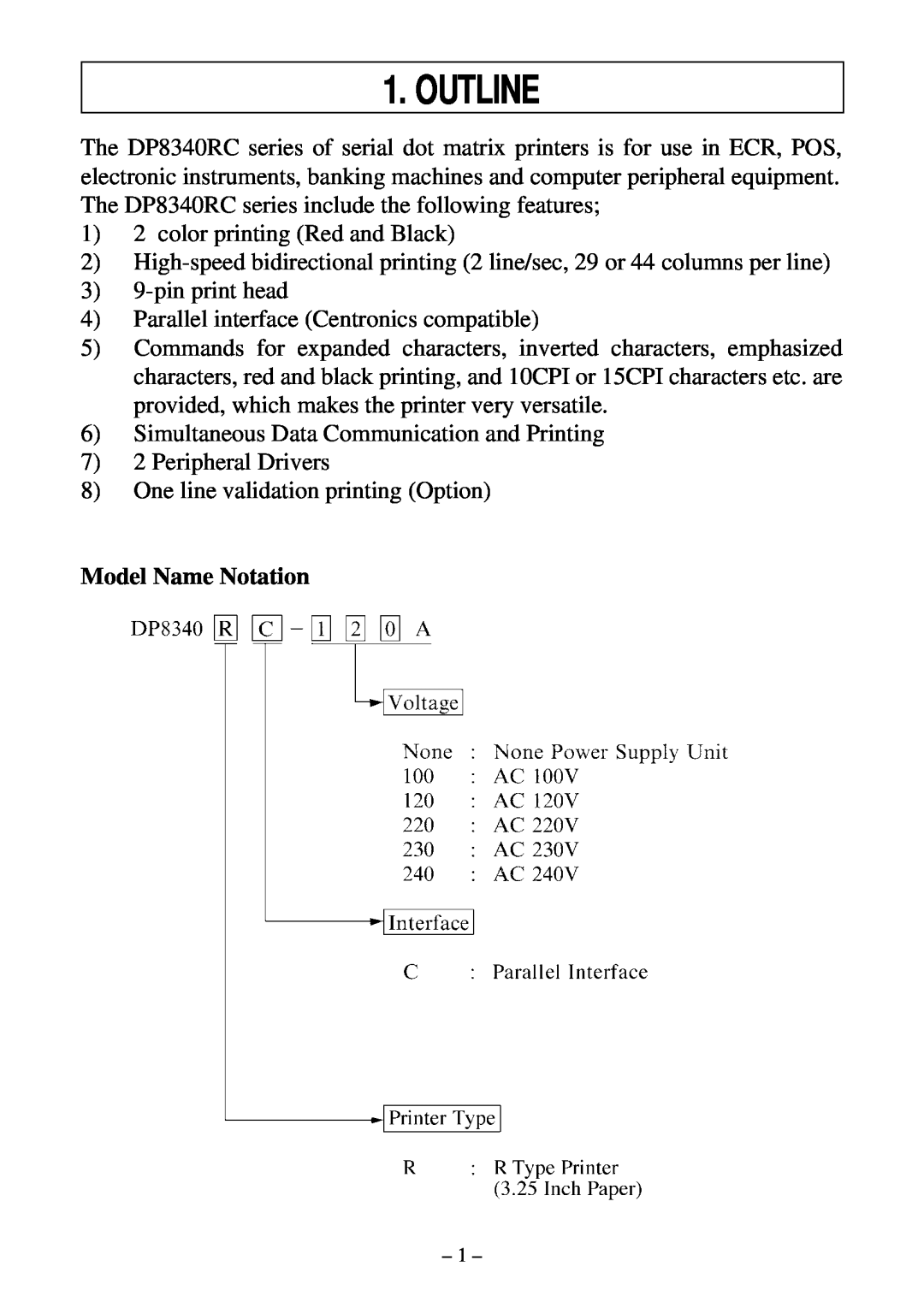 Star Micronics DP8340RC user manual Outline, Model Name Notation 