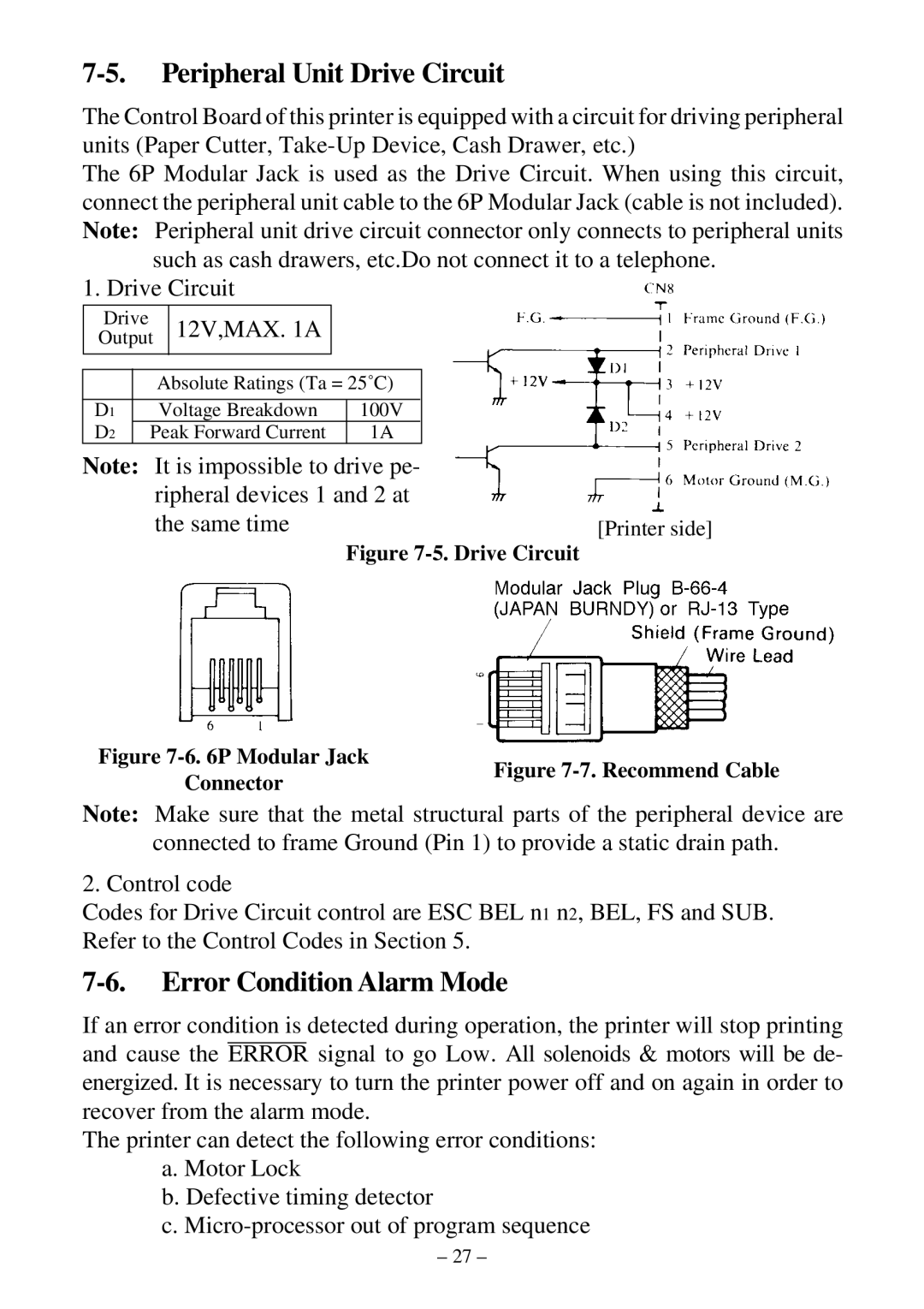 Star Micronics DP8340RC user manual Peripheral Unit Drive Circuit, Error Condition Alarm Mode 