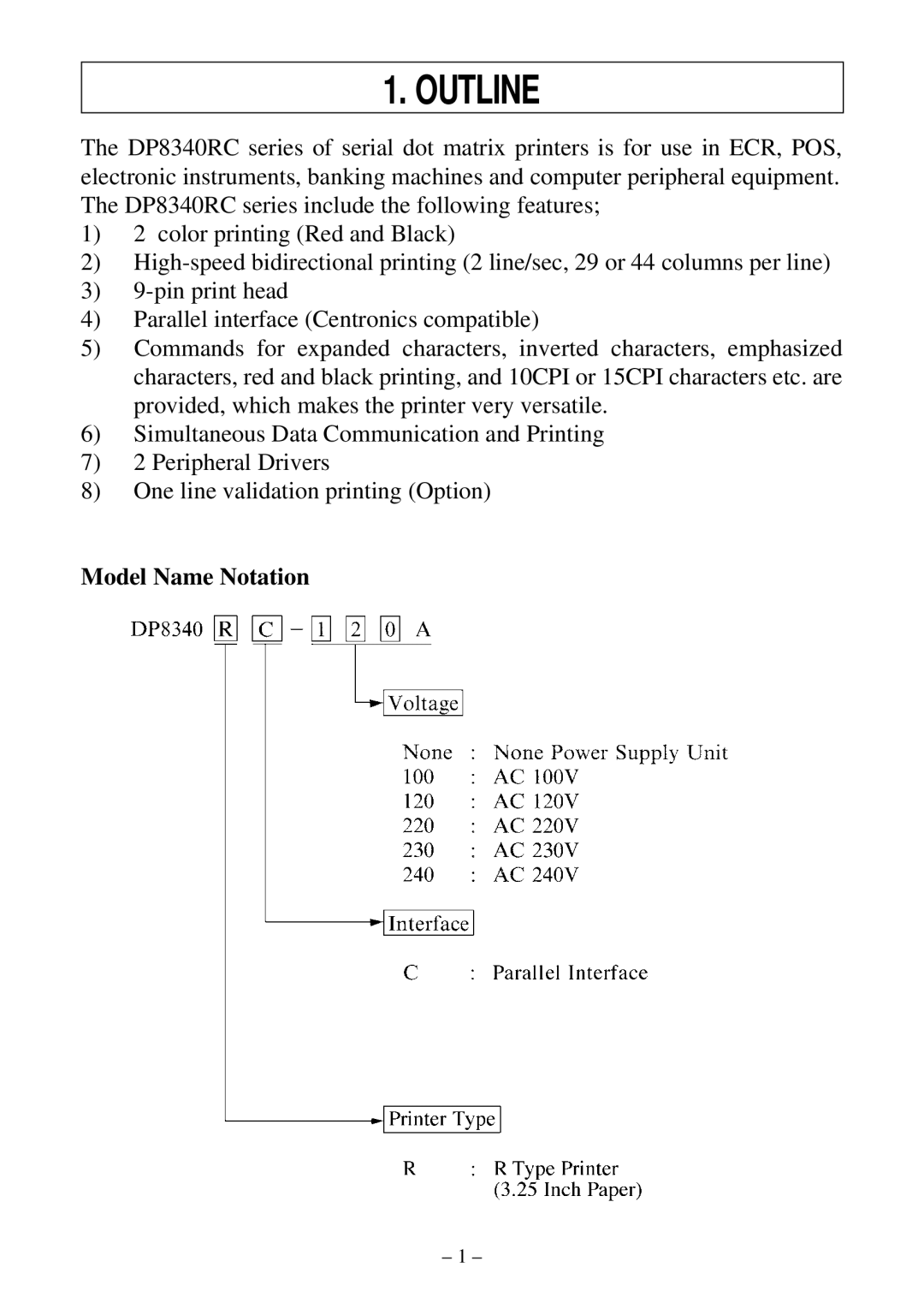 Star Micronics DP8340RC user manual Outline 