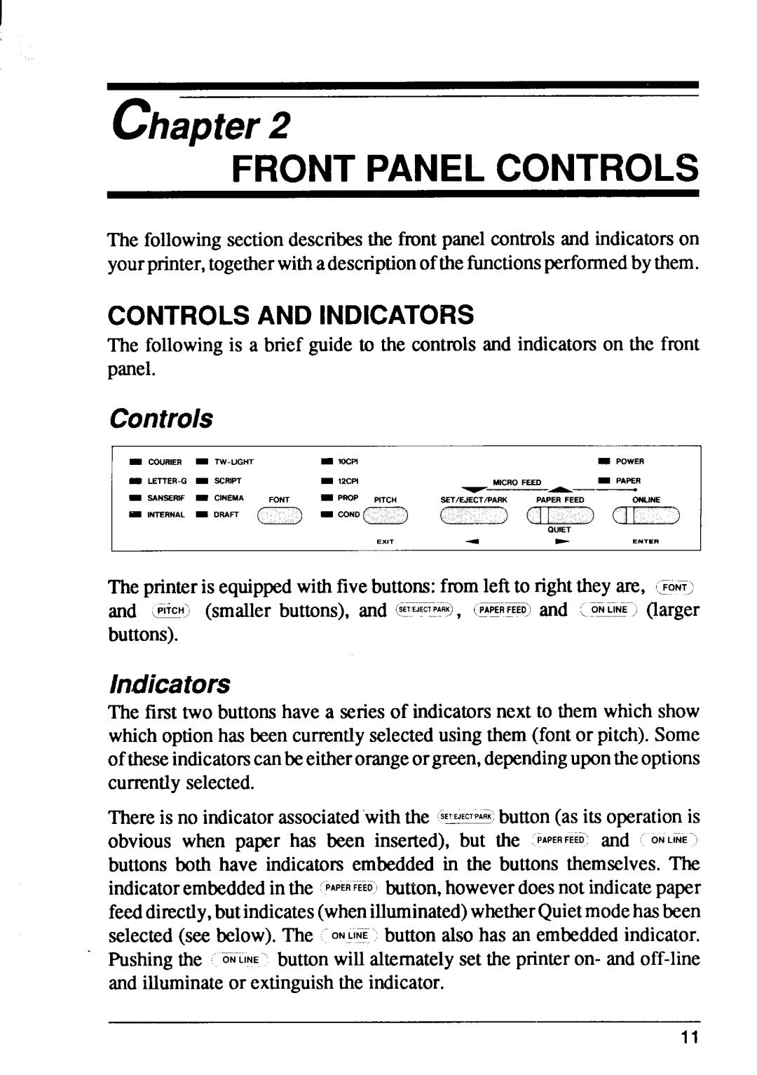 Star Micronics FR-15, FR-10 manual Controlsand Indicators 