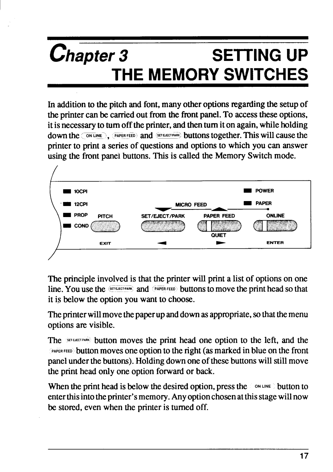 Star Micronics FR-15, FR-10 manual Setting UP the Memoryswitches 