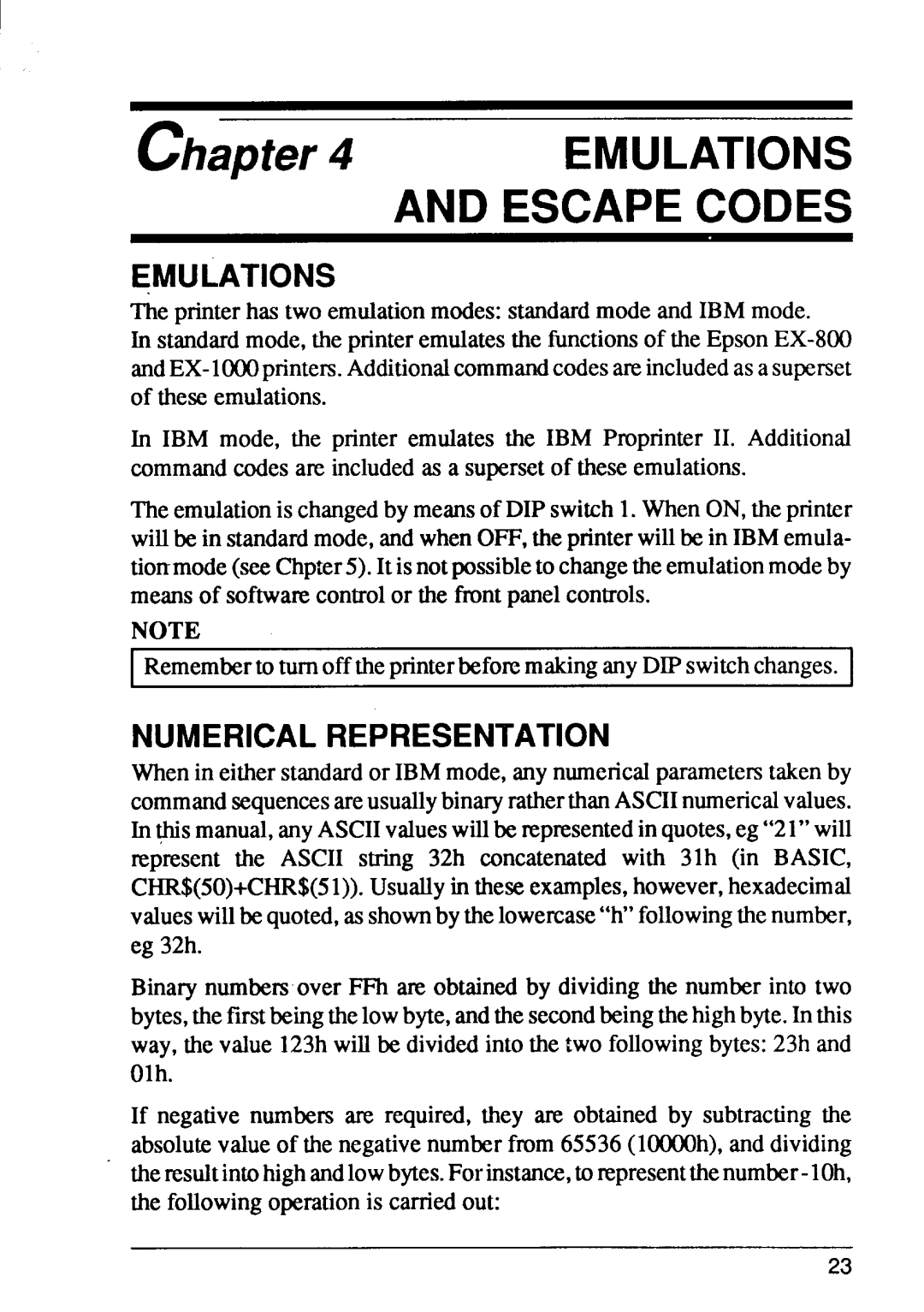 Star Micronics FR-15, FR-10 manual Emulations, Numericalrepresentation 