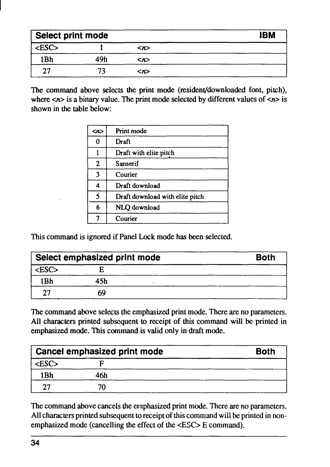 Star Micronics FR-10, FR-15 manual Select print mode, Selectemphasizedprint mode Both, Cancelemphasizedprint modeBoth 