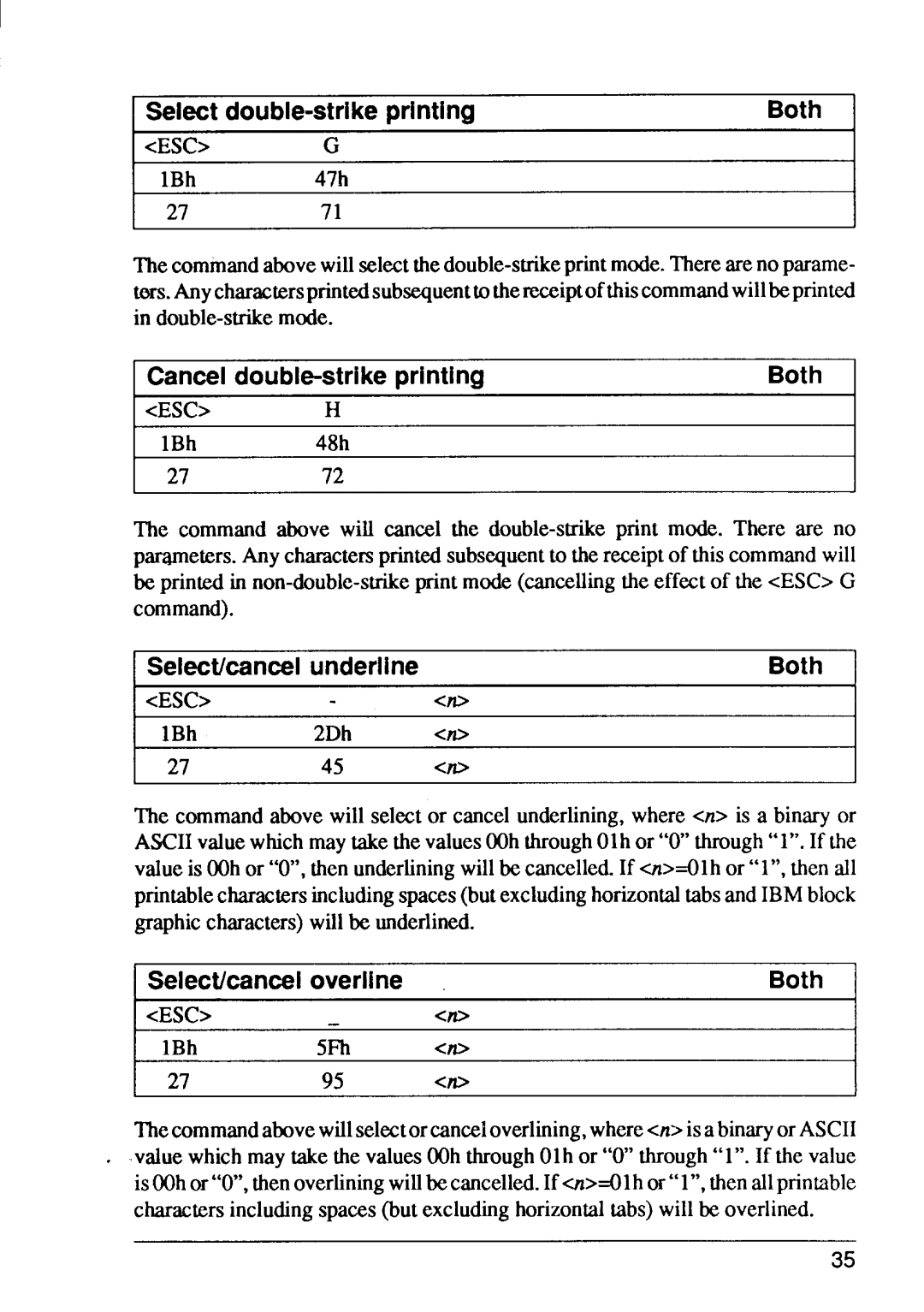 Star Micronics FR-15, FR-10 manual Select double-strikeprinting, Canceldouble-strikeprintingBoth, Select/cancelunderlineBoth 