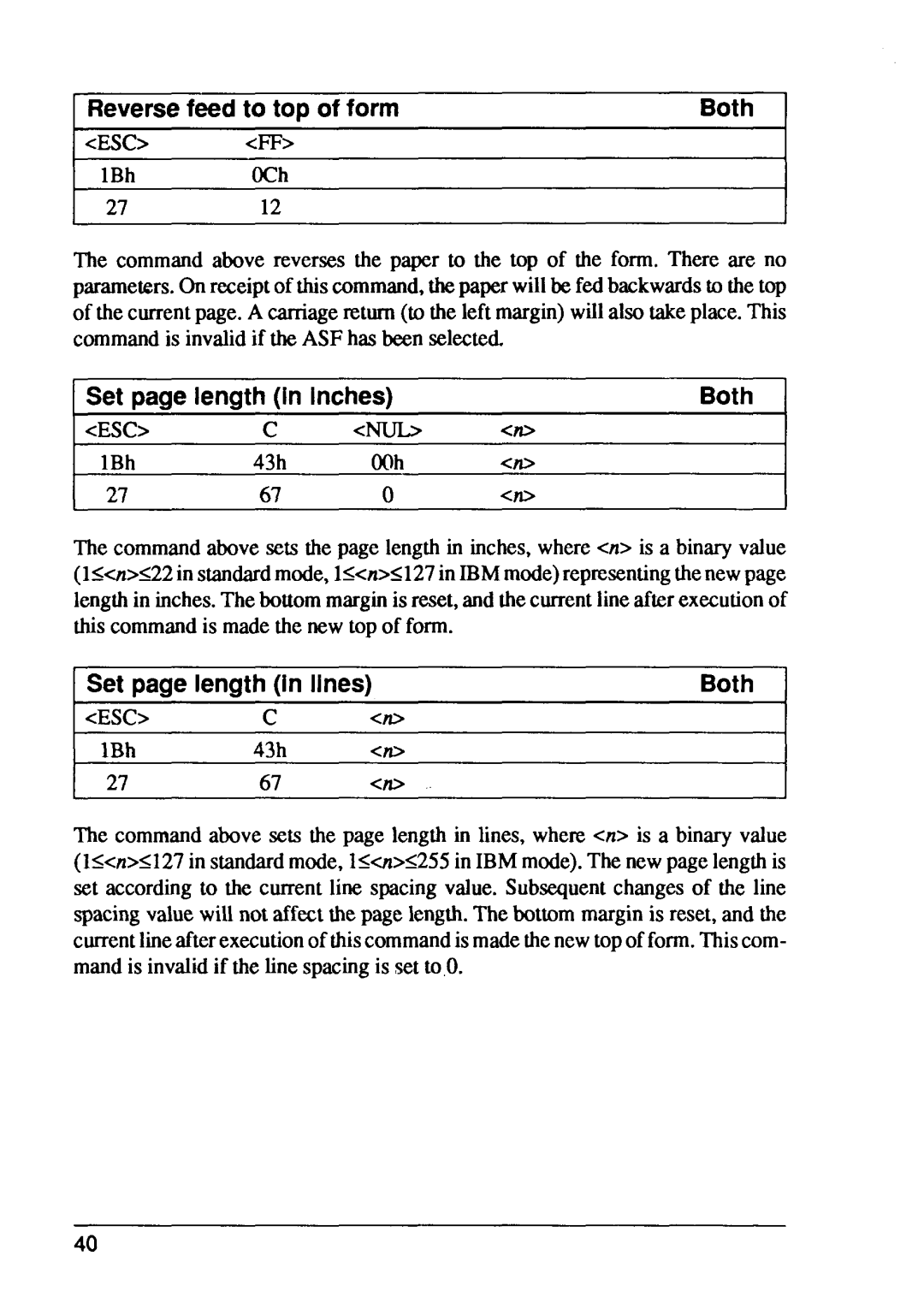 Star Micronics FR-10, FR-15 manual Reversefeed to top of form Both, Set page iengthin iines Both 