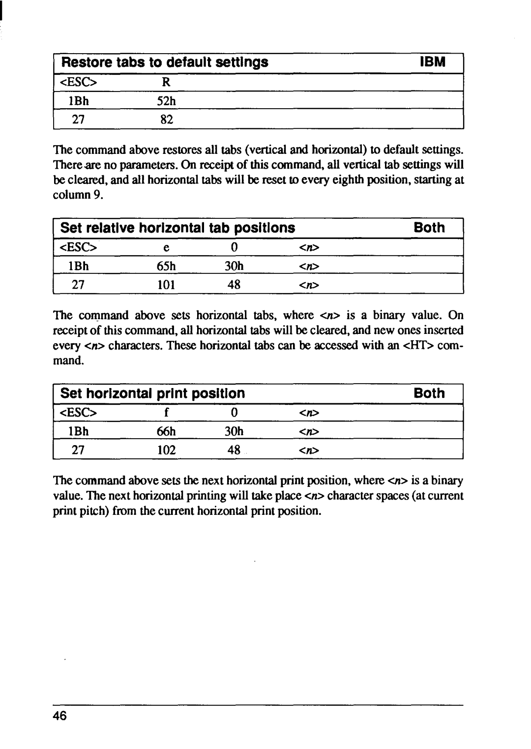 Star Micronics FR-10, FR-15 manual Restoretabs to defaultsettings, Set relativehorizontaltab positions Both, Escr 