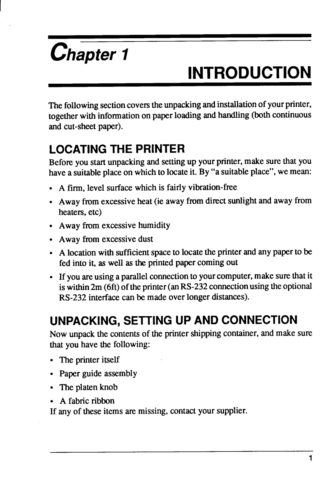 Star Micronics FR-15, FR-10 manual Chapter, Locatingthe Printer 