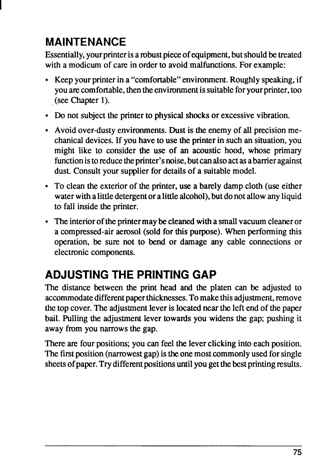 Star Micronics FR-15, FR-10 manual Maintenance, Adjustingthe Printinggap 