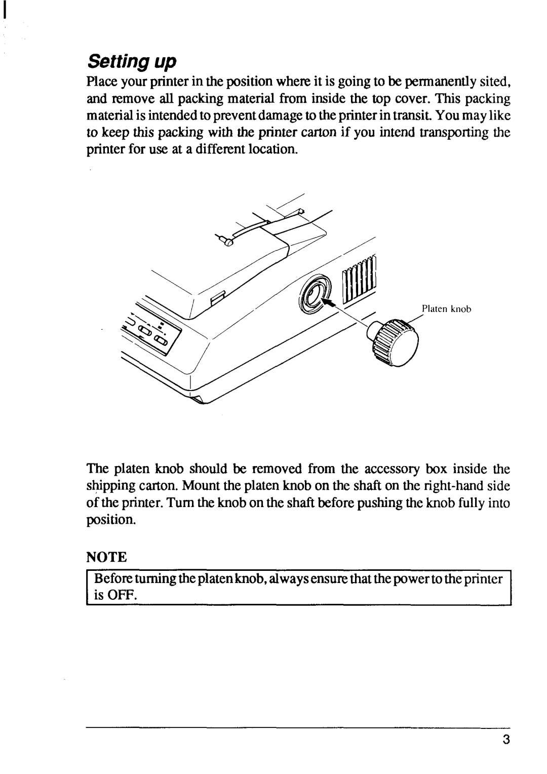 Star Micronics FR-15, FR-10 manual Settingup 