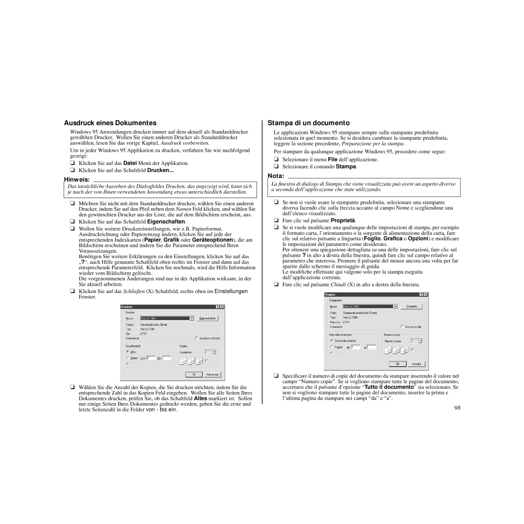 Star Micronics HL 80825321 user manual Ausdruck eines Dokumentes, Hinweis 