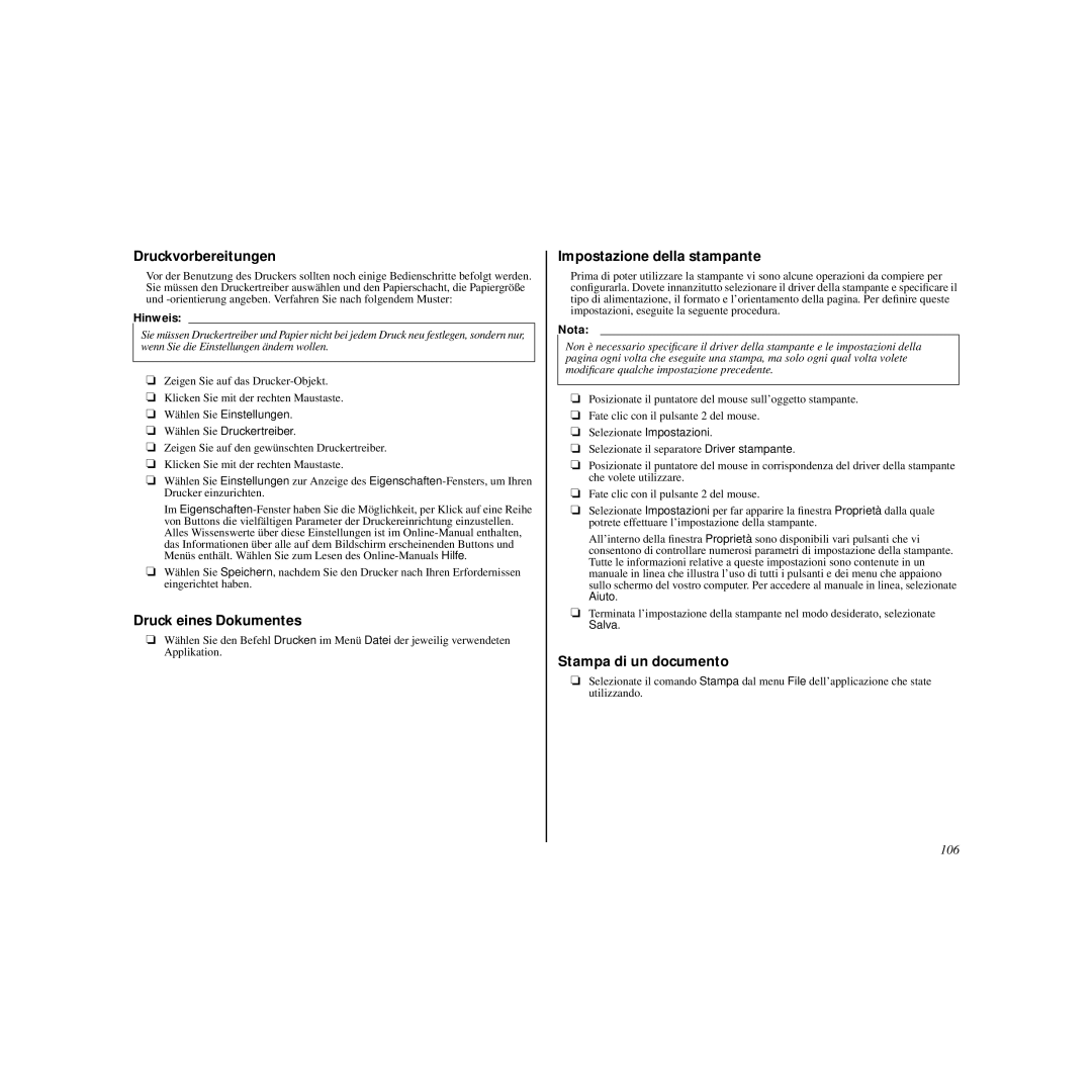 Star Micronics HL 80825321 user manual Druckvorbereitungen, Druck eines Dokumentes, 106 