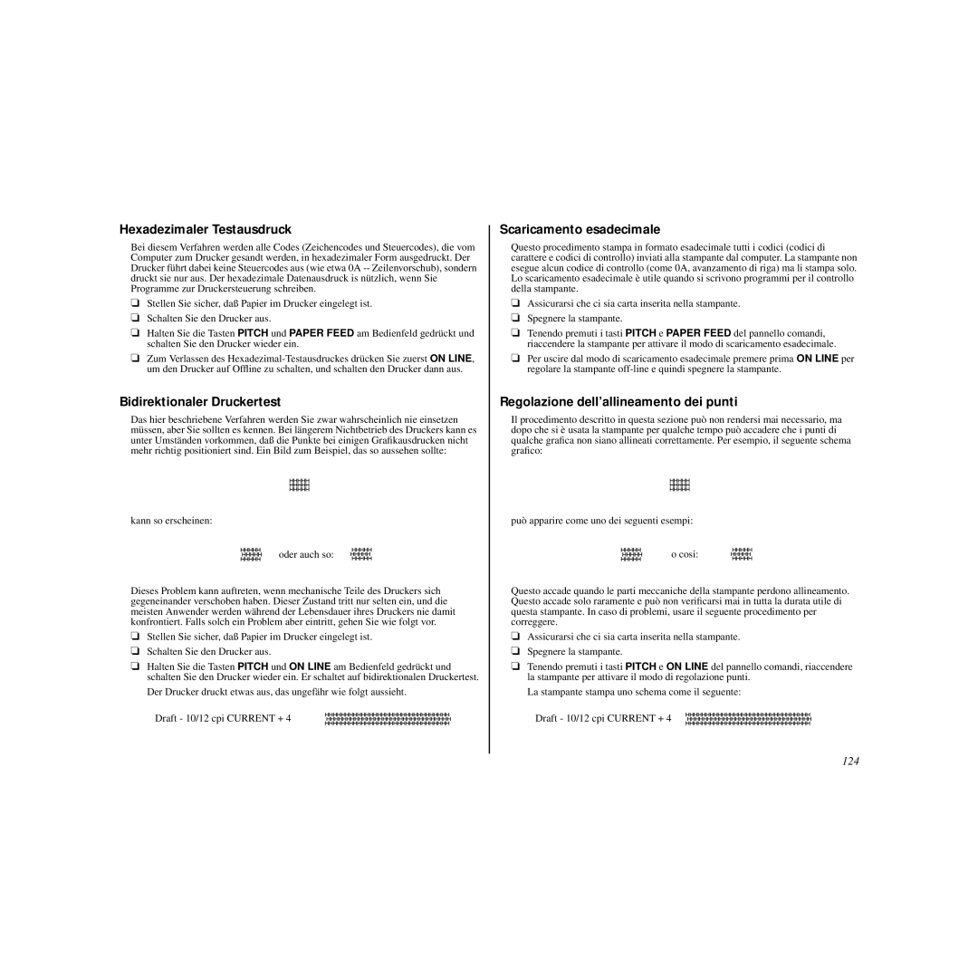 Star Micronics HL 80825321 Hexadezimaler Testausdruck, Bidirektionaler Druckertest, Scaricamento esadecimale, 124 