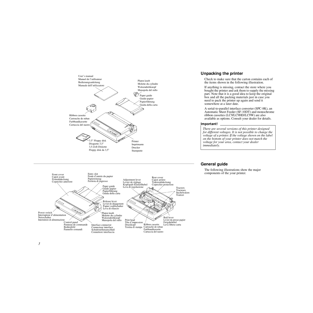 Star Micronics HL 80825321 user manual Unpacking the printer, General guide 