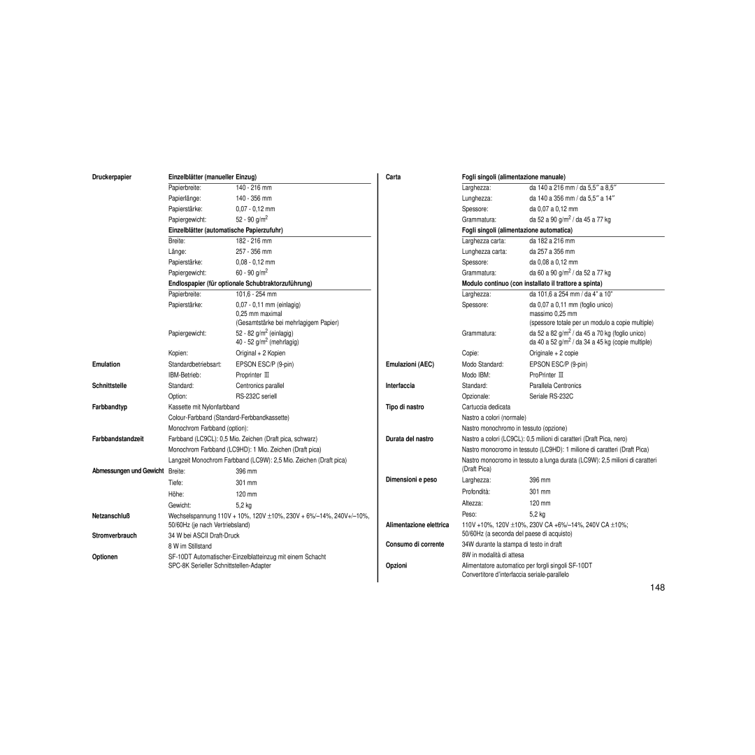 Star Micronics HL 80825321 user manual 148, Druckerpapier Einzelblätter manueller Einzug 