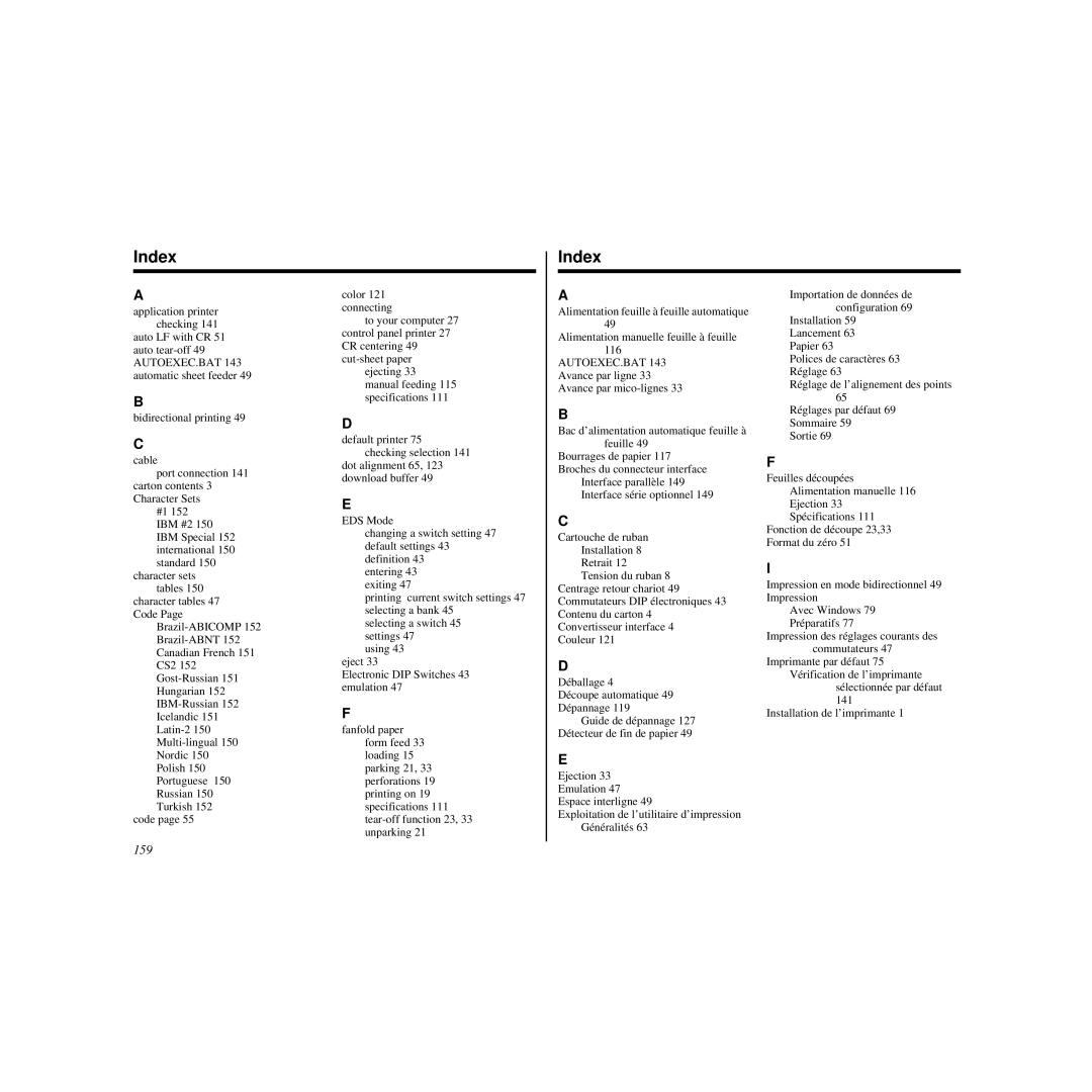 Star Micronics HL 80825321 user manual Index, 159 