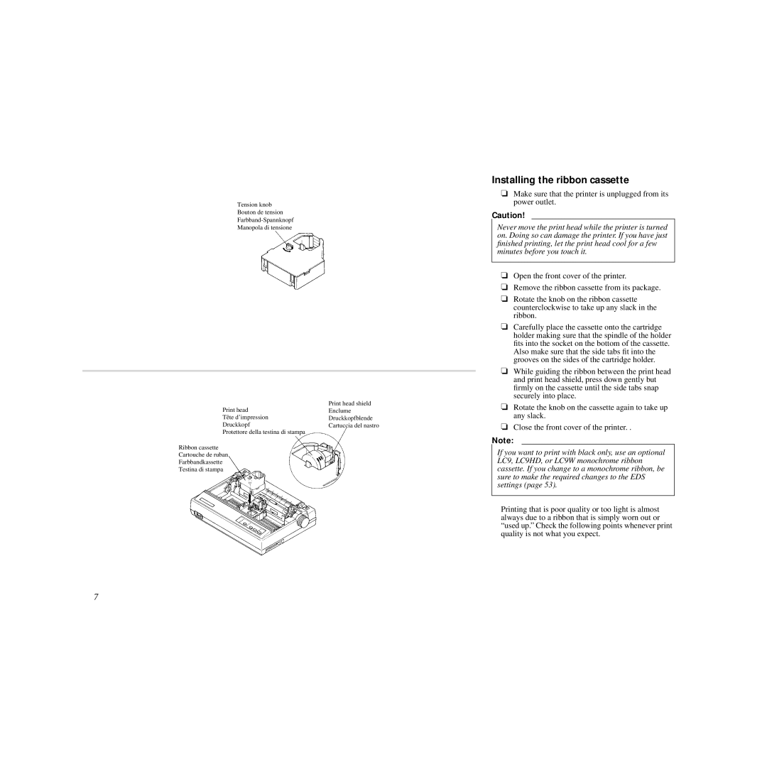 Star Micronics HL 80825321 user manual Installing the ribbon cassette 