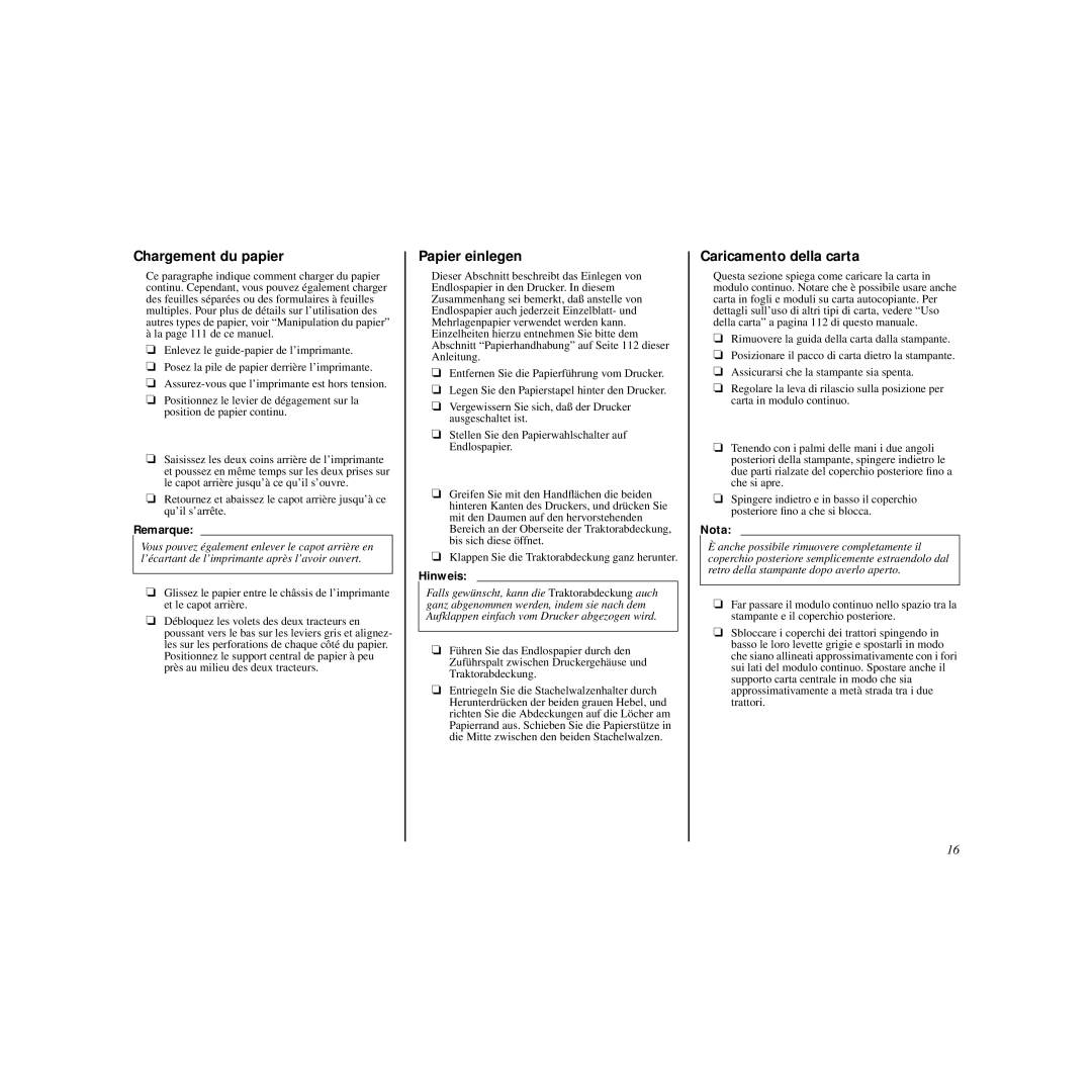 Star Micronics HL 80825321 user manual Chargement du papier, Papier einlegen, Caricamento della carta 