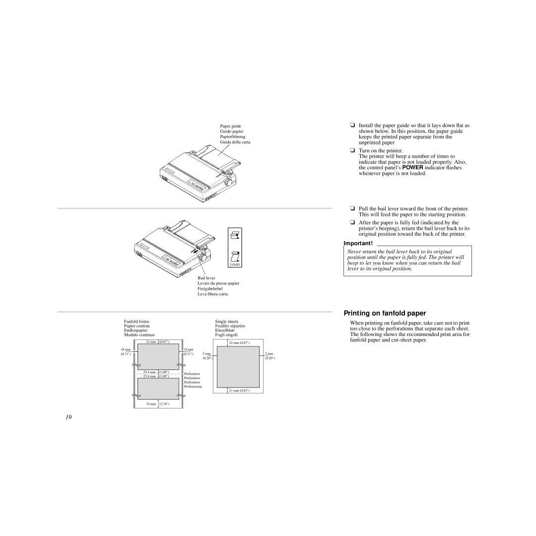 Star Micronics HL 80825321 user manual Printing on fanfold paper 