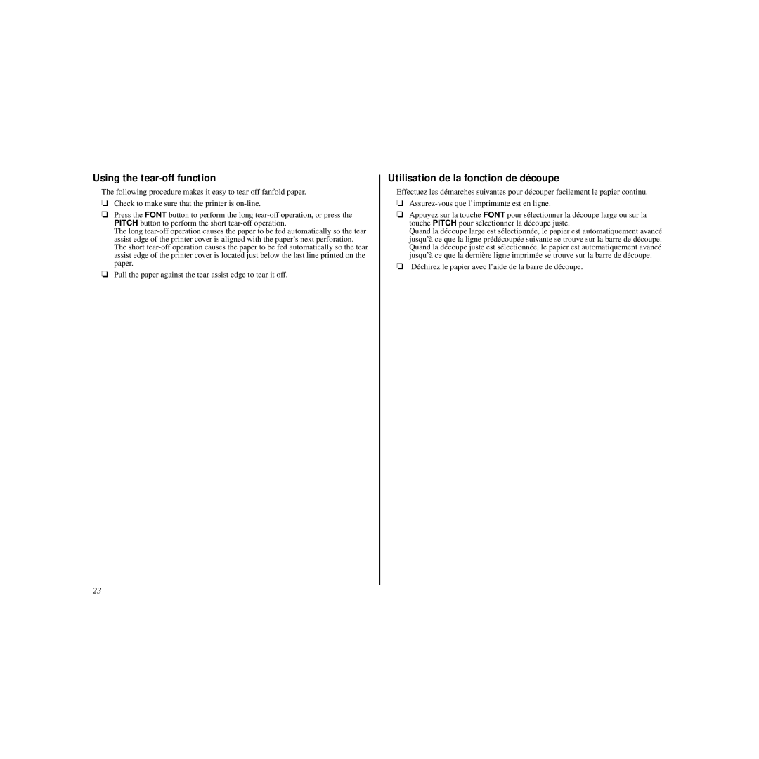 Star Micronics HL 80825321 user manual Using the tear-off function, Utilisation de la fonction de découpe 