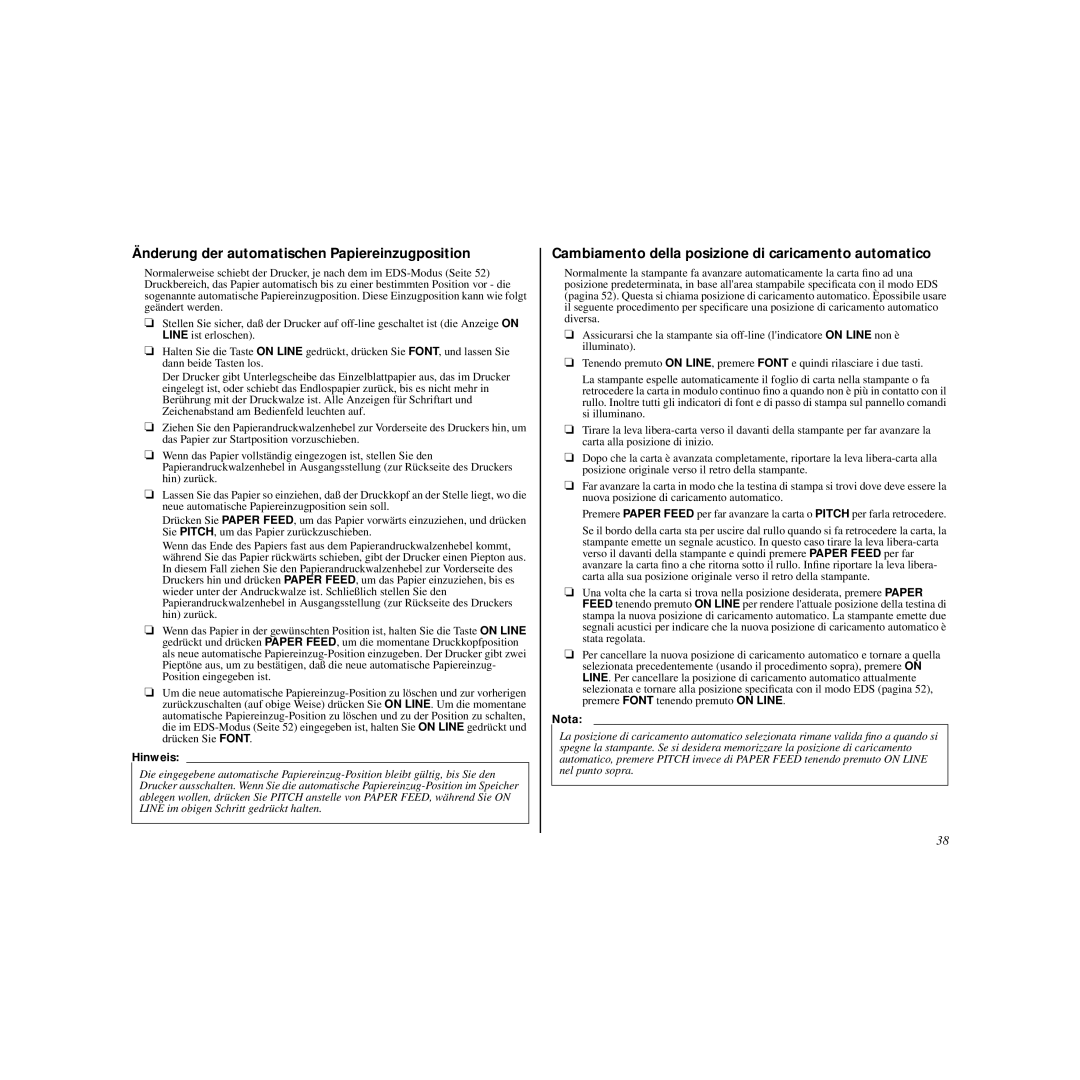 Star Micronics HL 80825321 user manual Änderung der automatischen Papiereinzugposition 