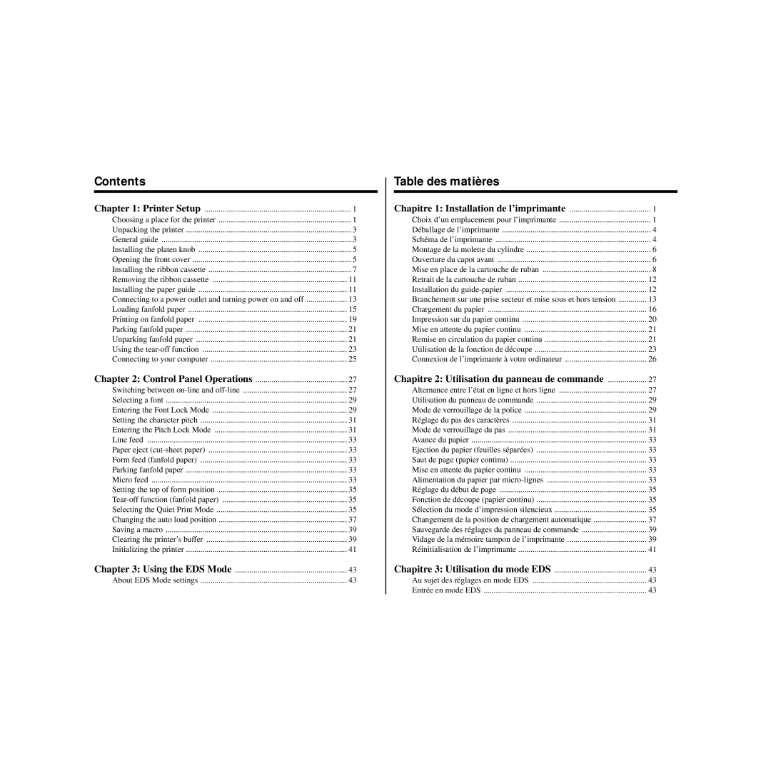 Star Micronics HL 80825321 user manual Contents, Table des matières 