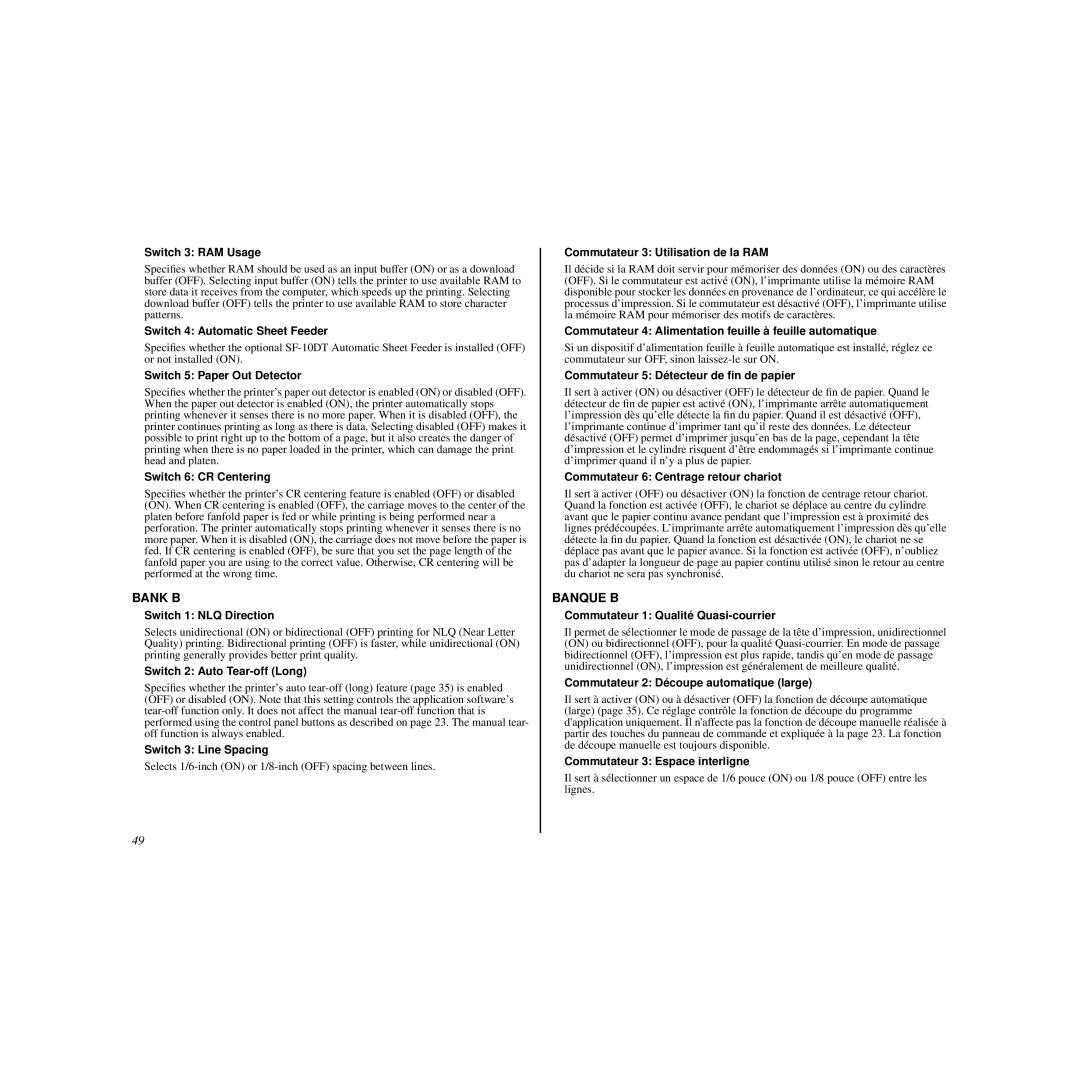 Star Micronics HL 80825321 user manual Switch 3 RAM Usage, Switch 4 Automatic Sheet Feeder, Switch 5 Paper Out Detector 