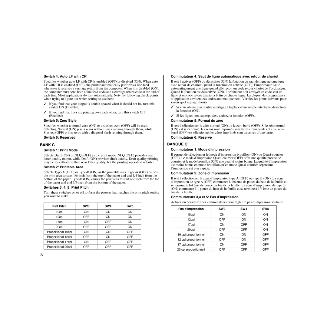 Star Micronics HL 80825321 Switch 4 Auto LF with CR, Switch 5 Zero Style, Switch 6 Reserved, Switch 1 Print Mode 