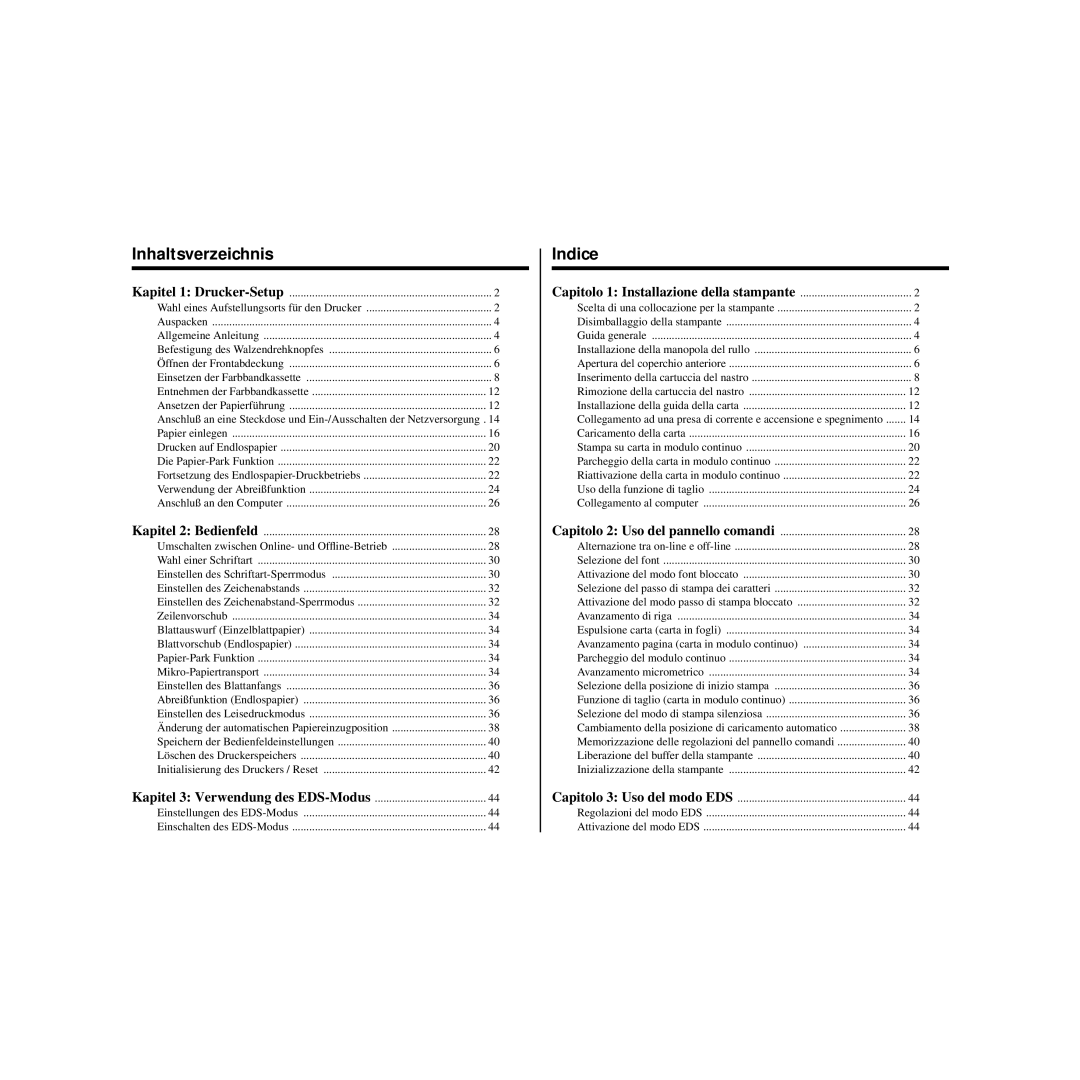 Star Micronics HL 80825321 user manual Inhaltsverzeichnis, Indice 