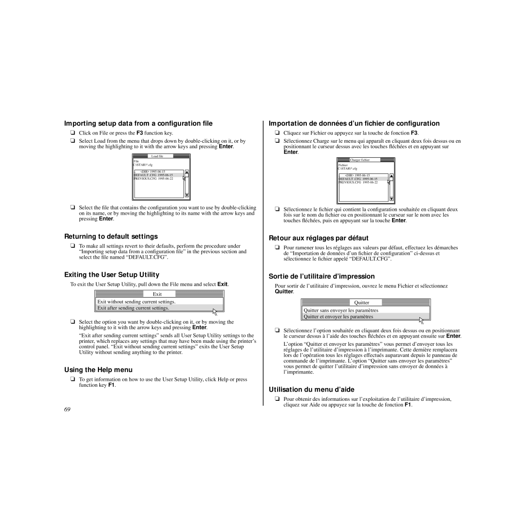 Star Micronics HL 80825321 user manual Importing setup data from a conﬁguration ﬁle, Returning to default settings 