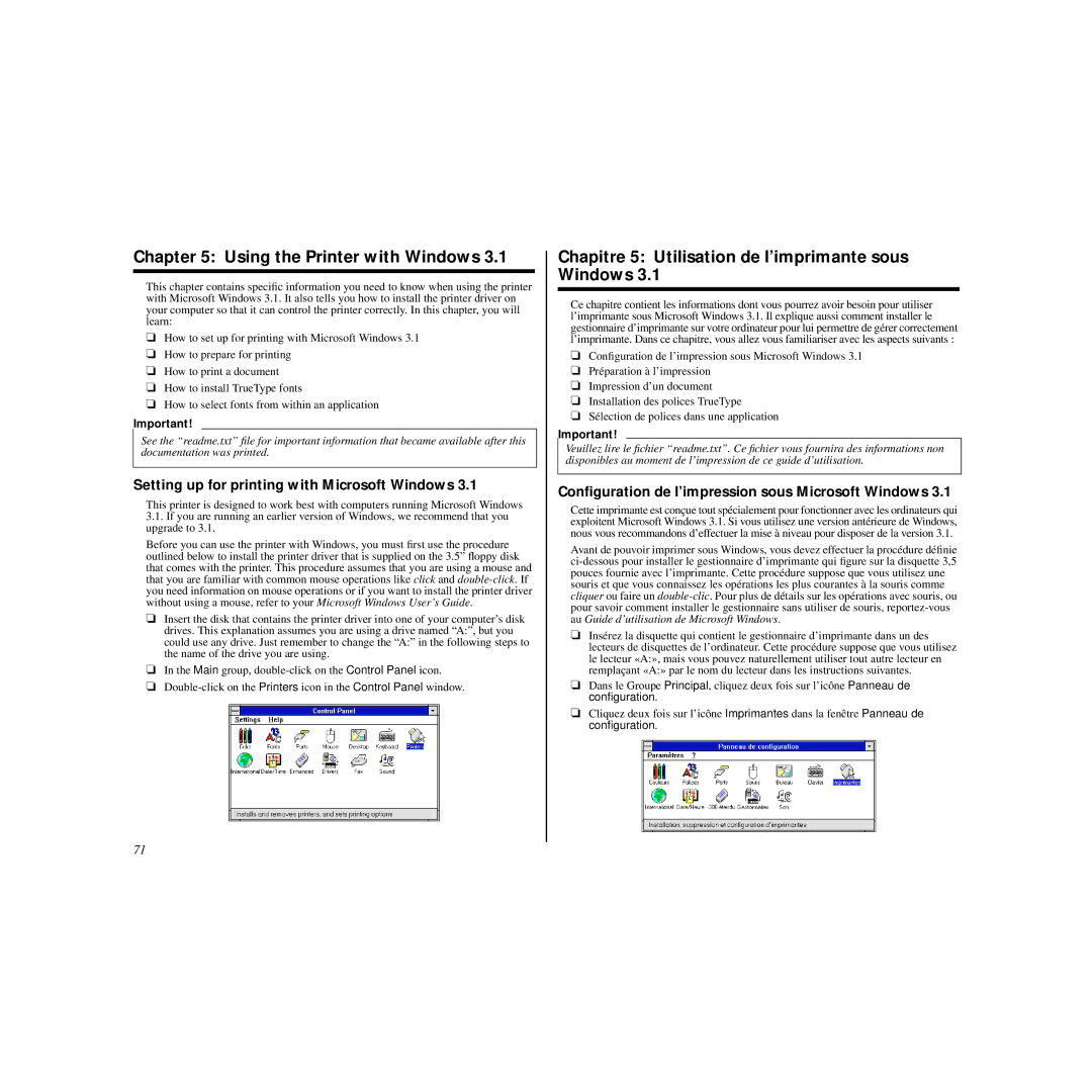 Star Micronics HL 80825321 user manual Using the Printer with Windows, Chapitre 5 Utilisation de l’imprimante sous Windows 