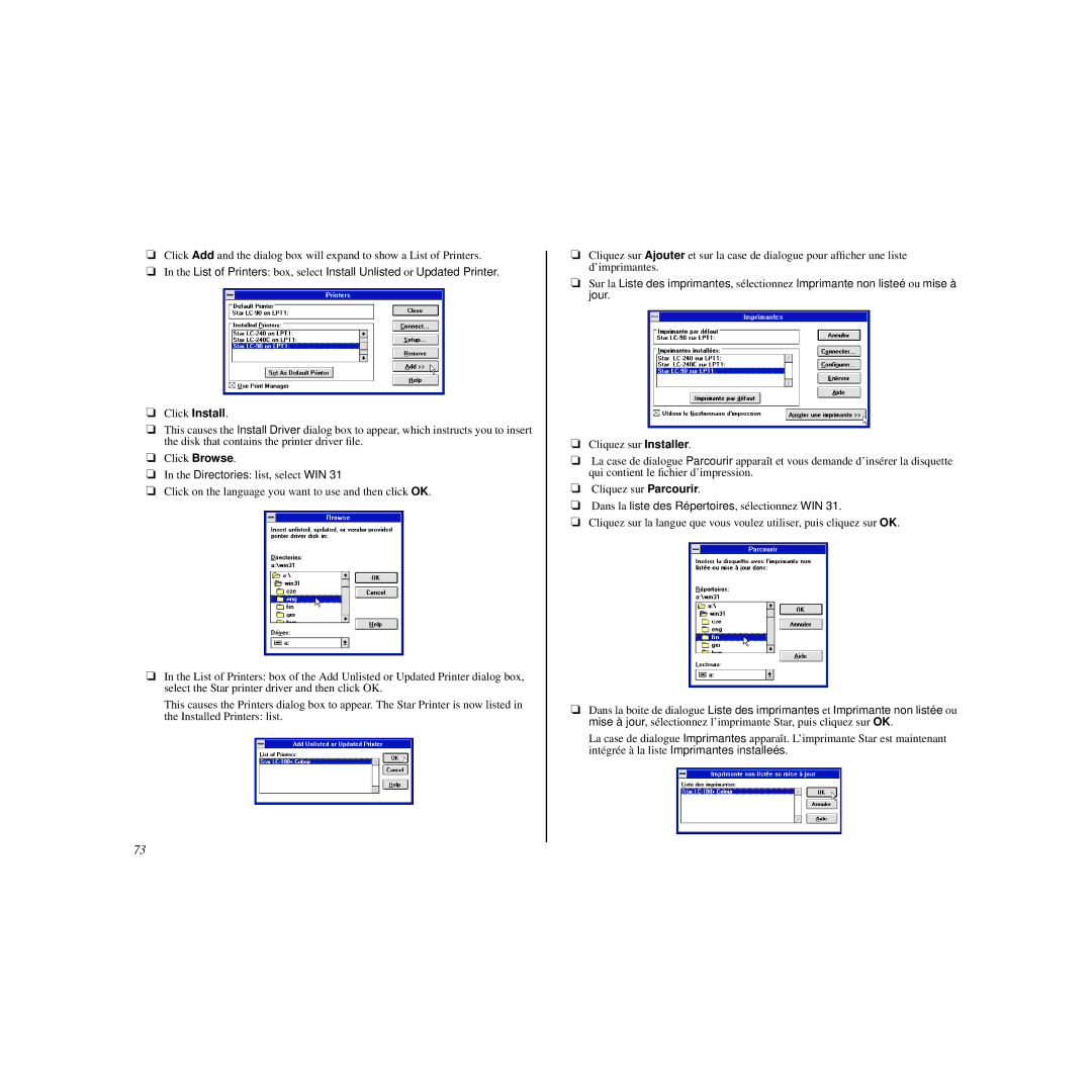 Star Micronics HL 80825321 user manual Dans la liste des Répertoires, sélectionnez WIN 