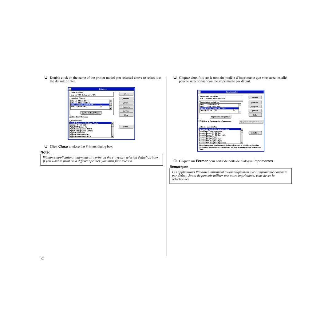 Star Micronics HL 80825321 user manual Remarque 