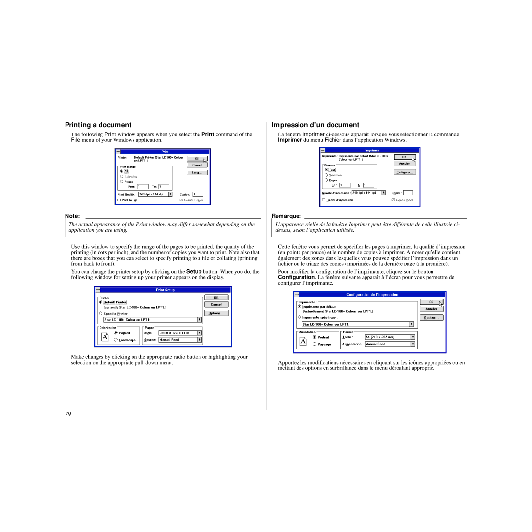 Star Micronics HL 80825321 user manual Printing a document, Impression d’un document 