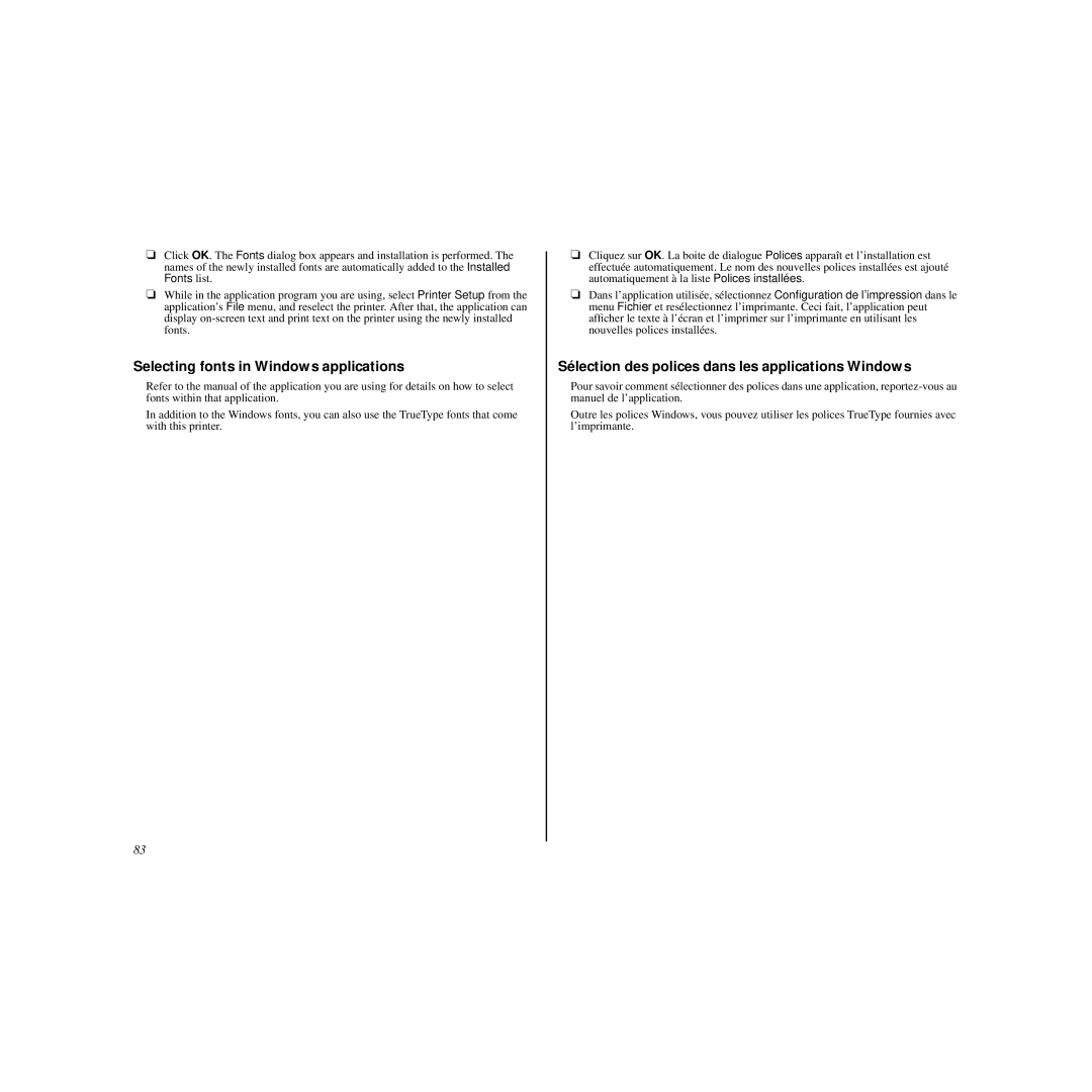 Star Micronics HL 80825321 Selecting fonts in Windows applications, Sélection des polices dans les applications Windows 