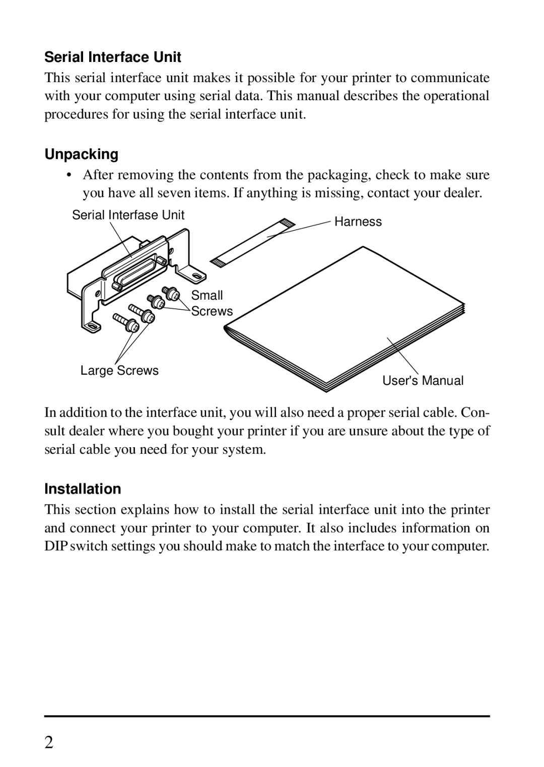 Star Micronics IS-NP192 user manual Serial Interface Unit, Unpacking, Installation 