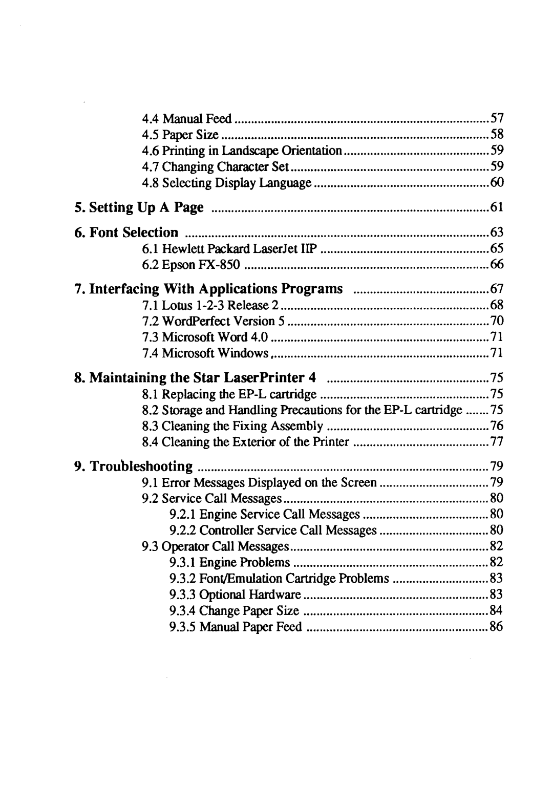 Star Micronics LaserPrinter4 manual 2StorageandHandlingPrecautionsfortheEP-Lcartridge.......75 