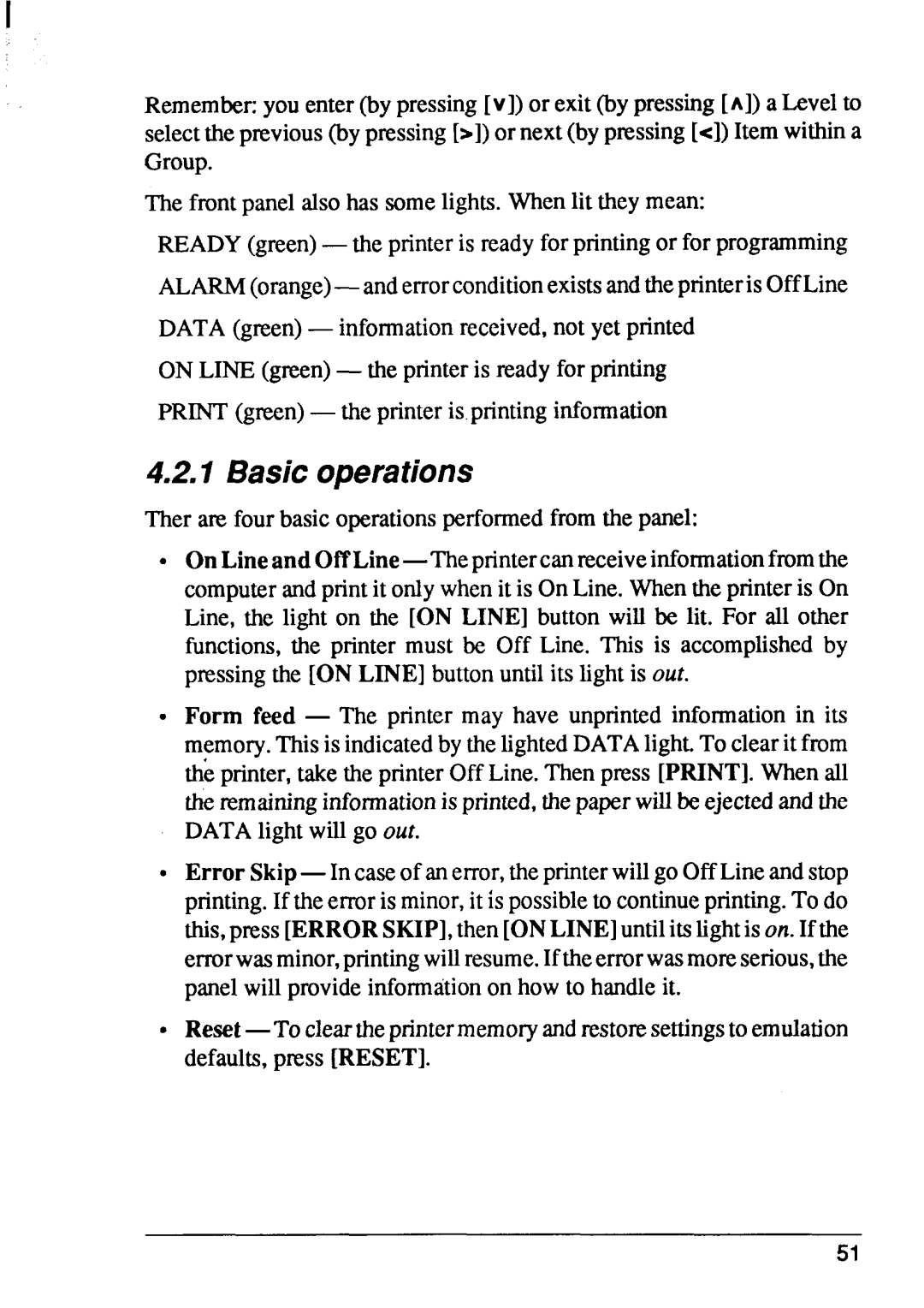 Star Micronics LaserPrinter4 manual Basic operations, O L L F a o, W g aft O a e O L a s E i m I o I t E w m s 