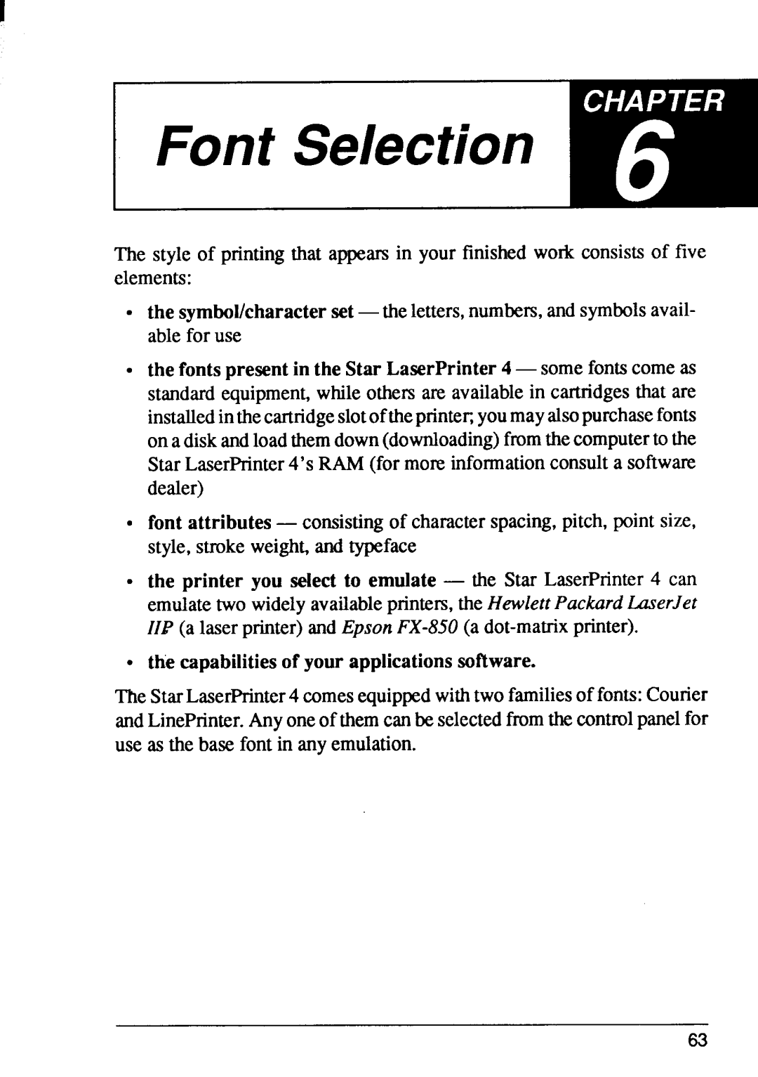 Star Micronics LaserPrinter4 manual Font Selection 