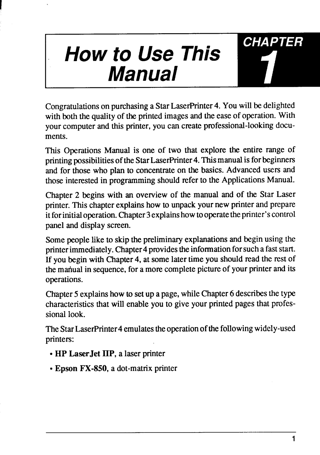 Star Micronics LaserPrinter4 manual How to Use This ‘ Manual, Epson FX-850,a dot-matrixprinter 