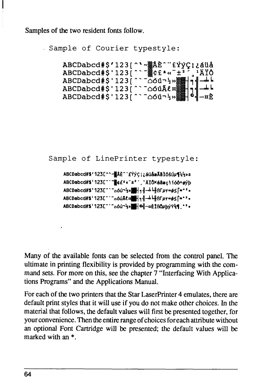 Star Micronics LaserPrinter4 manual Samplesof the two residentfonts follow 