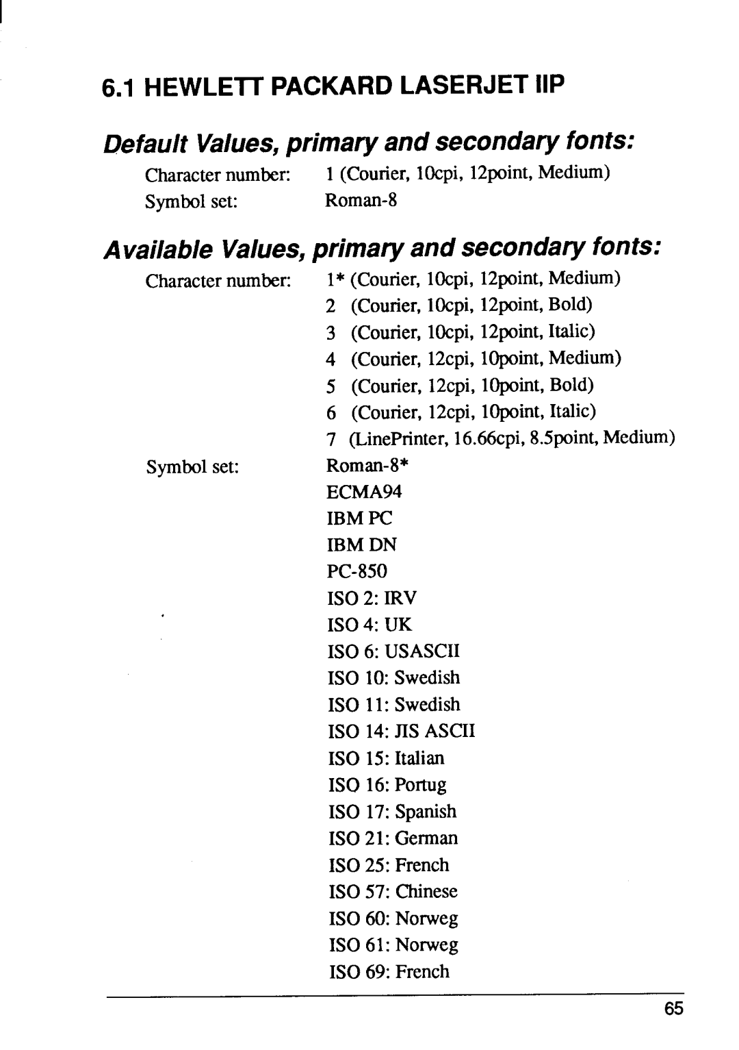 Star Micronics LaserPrinter4 manual Default Values,primary and secondaryfonts, Available Values,primaryand secondaryfonts 