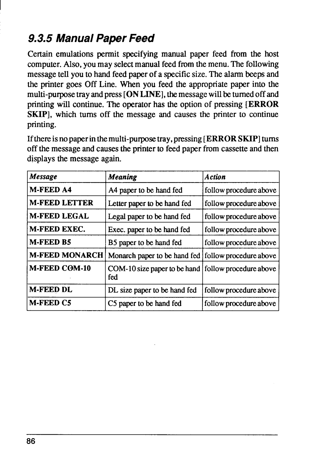 Star Micronics LaserPrinter4 manual ManualPaper Feed, IM-FEEDLETTER ILetter~apertobehandfed Ifollowmcedureabovel 