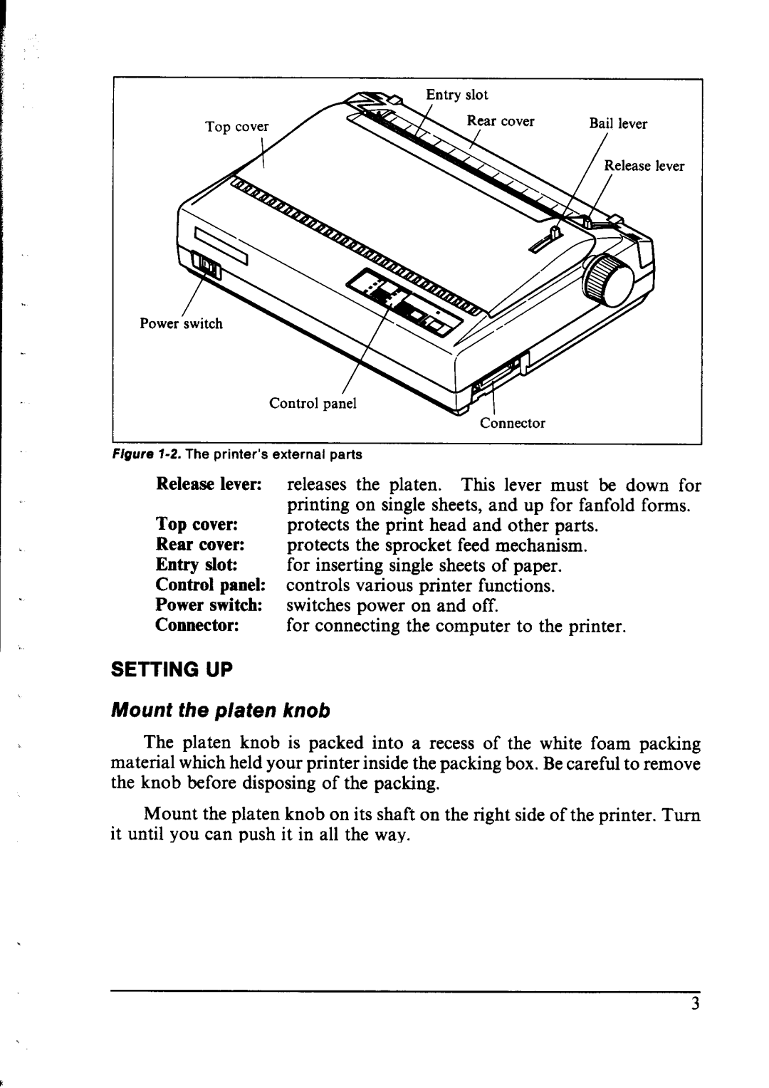 Star Micronics lC-10 user manual Mount the platen knob 