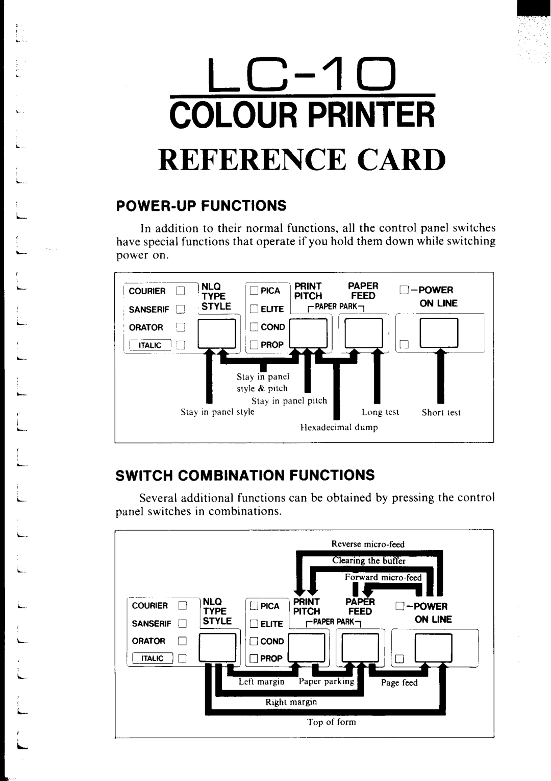 Star Micronics lC-10 user manual LC-10, POWER-UP Functions 