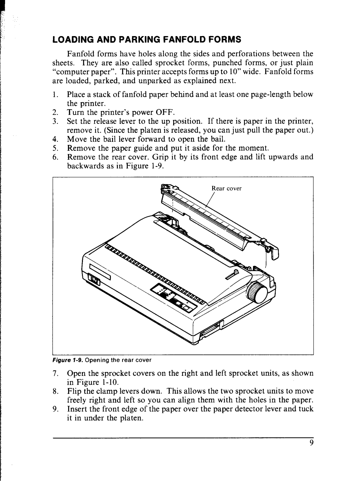 Star Micronics lC-10 user manual Loading and Parking Fanfold Forms 