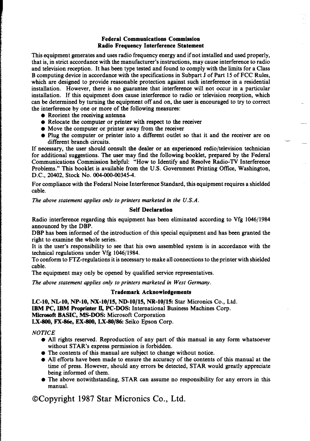 Star Micronics lC-10 user manual Helpful How to Identify and Resolve Radio-TV Interference 