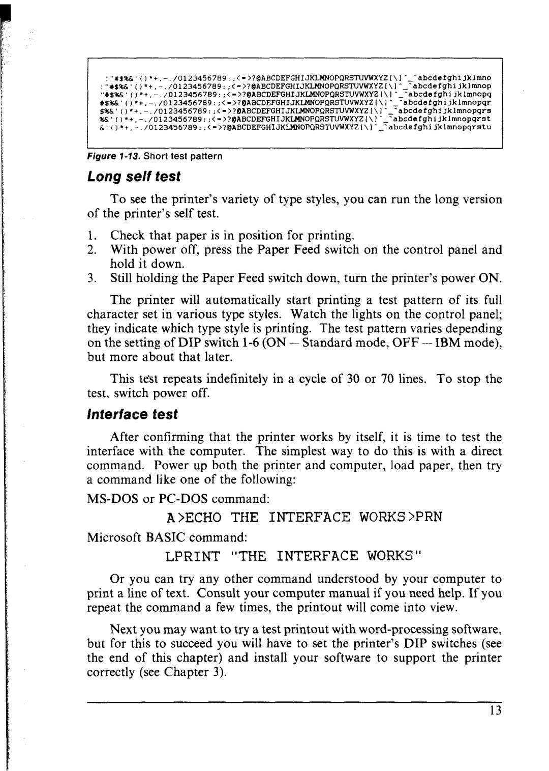 Star Micronics lC-10 user manual Long se/f test, Interface test 