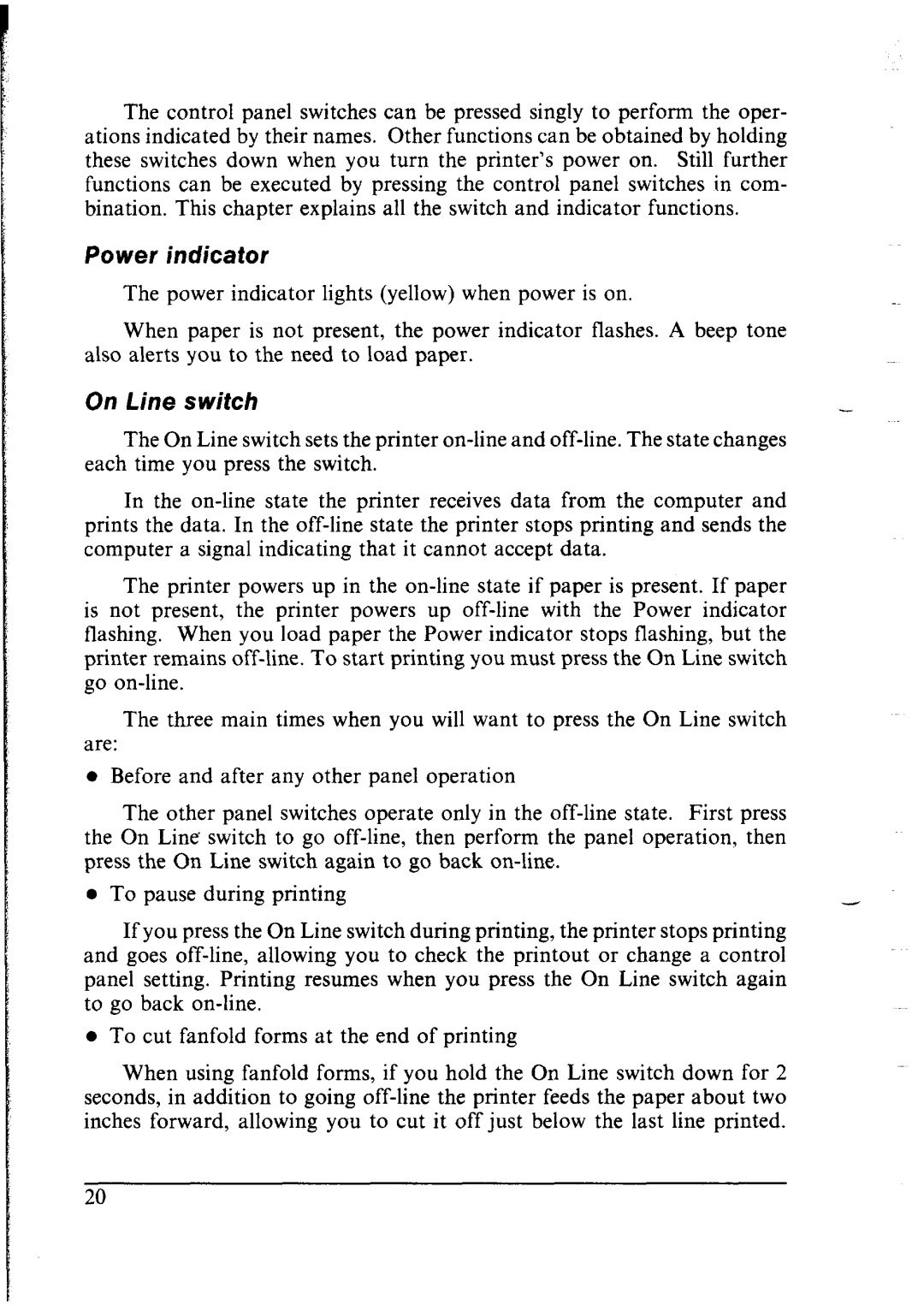 Star Micronics lC-10 user manual Power indicator, On Line switch 